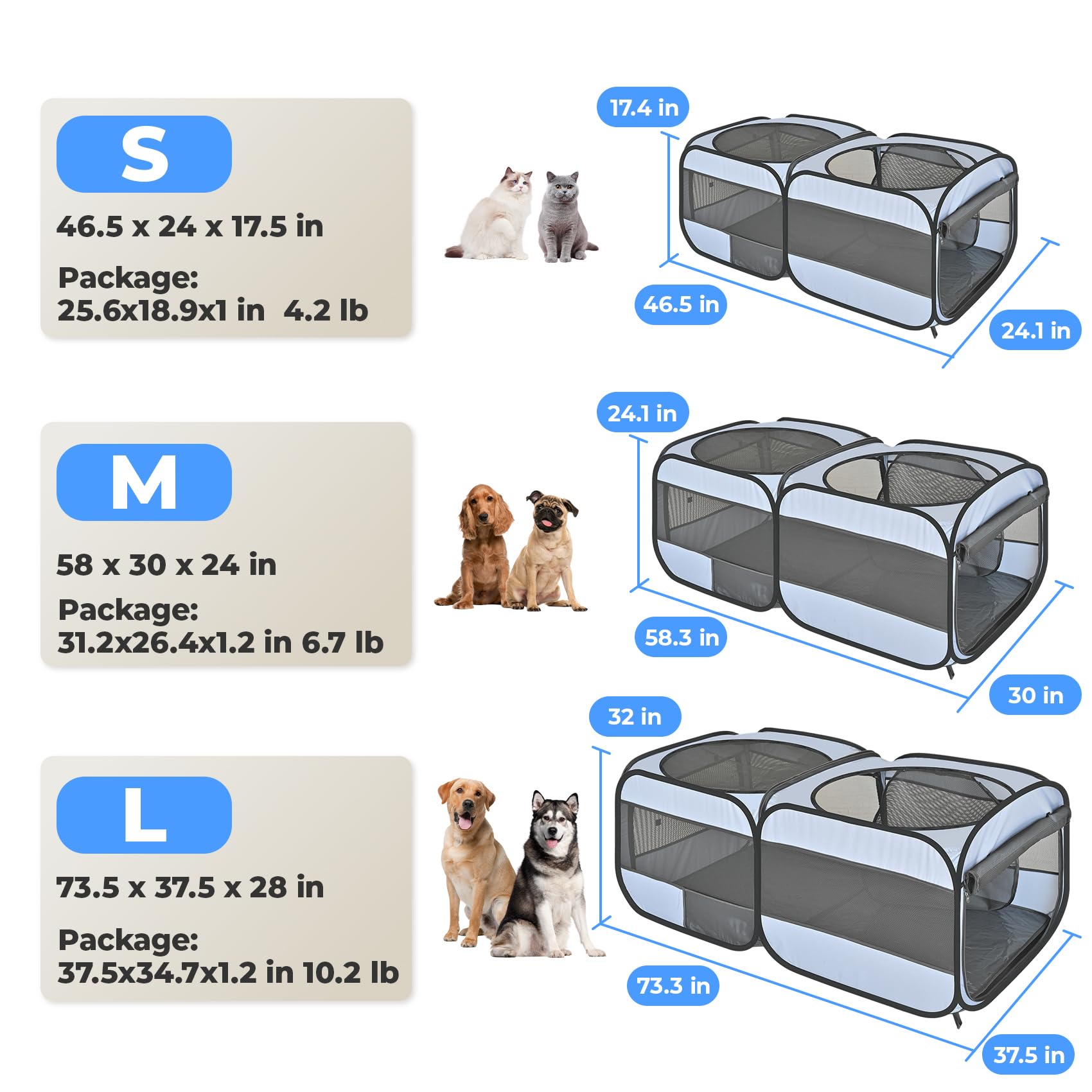 Amazon.co.jp: 2-in-1 犬用ベビーサークル、58インチ ポップアップ猫