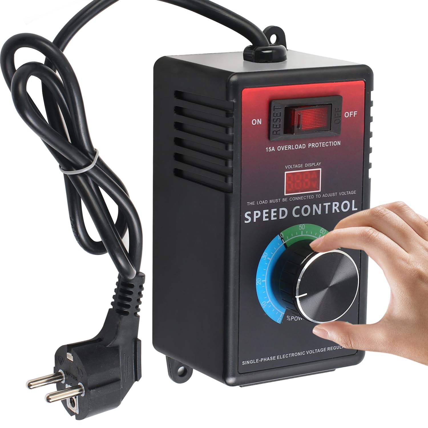 Drehzahlregler 230V Motor, Spannungsregler 15A Überlastschutz, Spitzenleistung 4000W, Frequenzumrichter Drehzahlregler für Winkelschleifer, Bläser, Handbohrer, Kreissägen, EU-Stecker