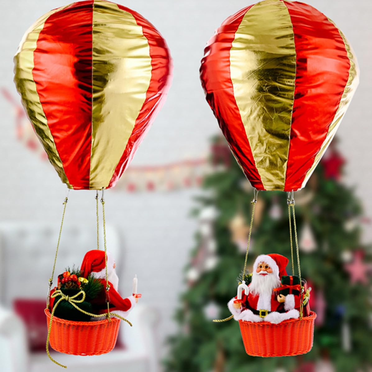 Ornement de Noël Festif Montgolfière en Tissu pour Fenêtre et Plafond