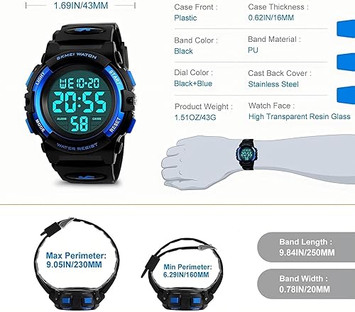 Miniatura 3 de MJSCPHBJK Reloj para niños, reloj para niños de 3 a 15 años, reloj digital deportivo al aire libre, multifuncional, cronógrafo LED 50 M, calendario