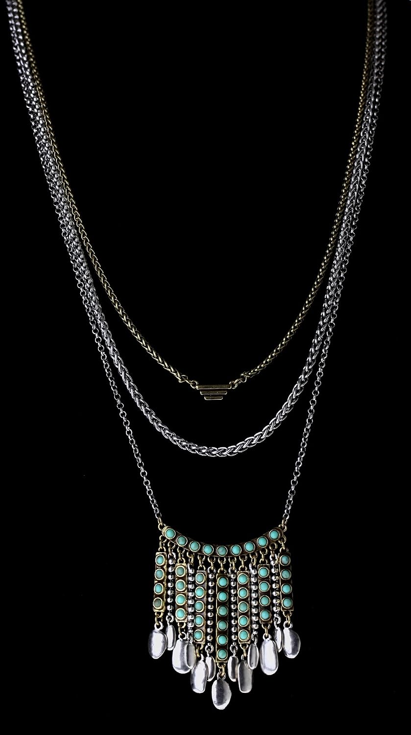 Lucky Brand Two Tone Turquoise Pendant Necklace