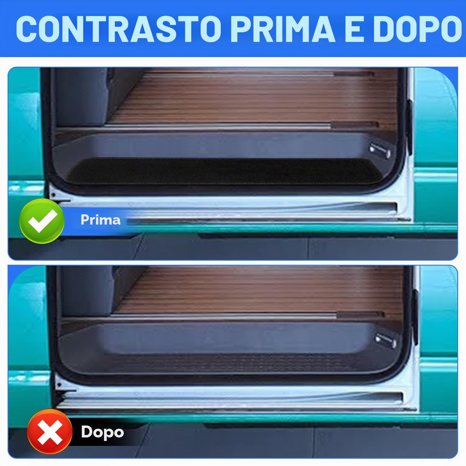 Tappetini in Moquette per VW T5 T6 T6.1 per 2 Porte Scorrevoli | per M-ultivan California C-aravelle Transporter S-huttle, 4pcs, Strisce di Soglia Auto per Porte