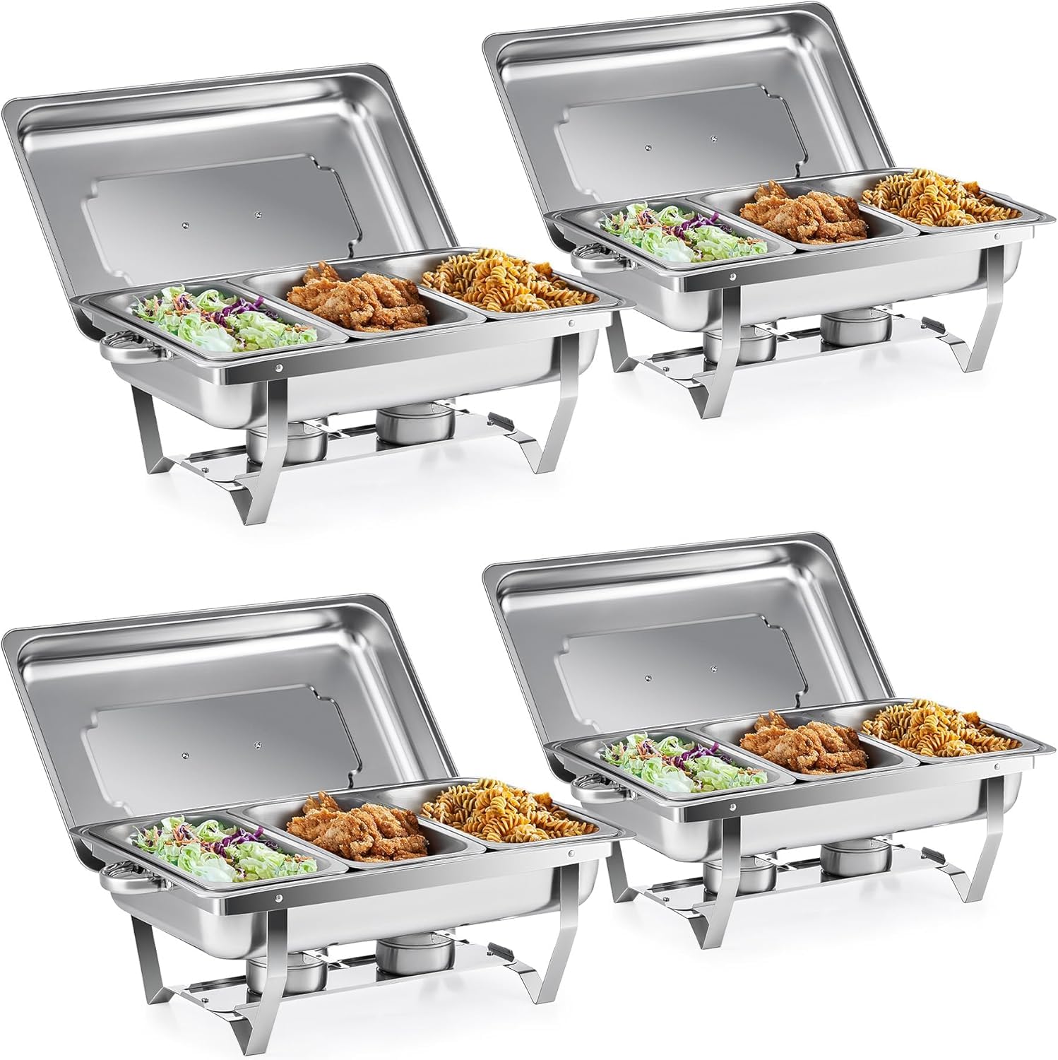 Scaldavivande rettangolare da 9 l, in acciaio inox, con contenitori per alimenti, pieghevole, con grande capacità e coperchio, per buffet, catering, feste