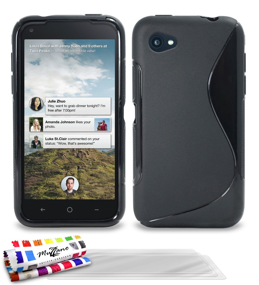 MUZZANOOriginal Le S Premium Flexible Shell Case with 3 Ultra Clear Screen Protector for HTC FIRST - Black