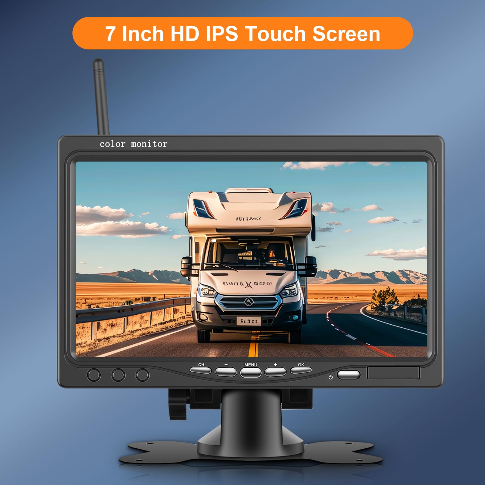 VECHTEL Camara Marcha Atras Inalámbrica 7 Pulgadas IPS HD Monitor Kit, Cámara Trasera mit BSD Impermeabilidad IP68 Visión Nocturna Súper Gran Angular para 12V-36V Camión Camper RV Furgonetas