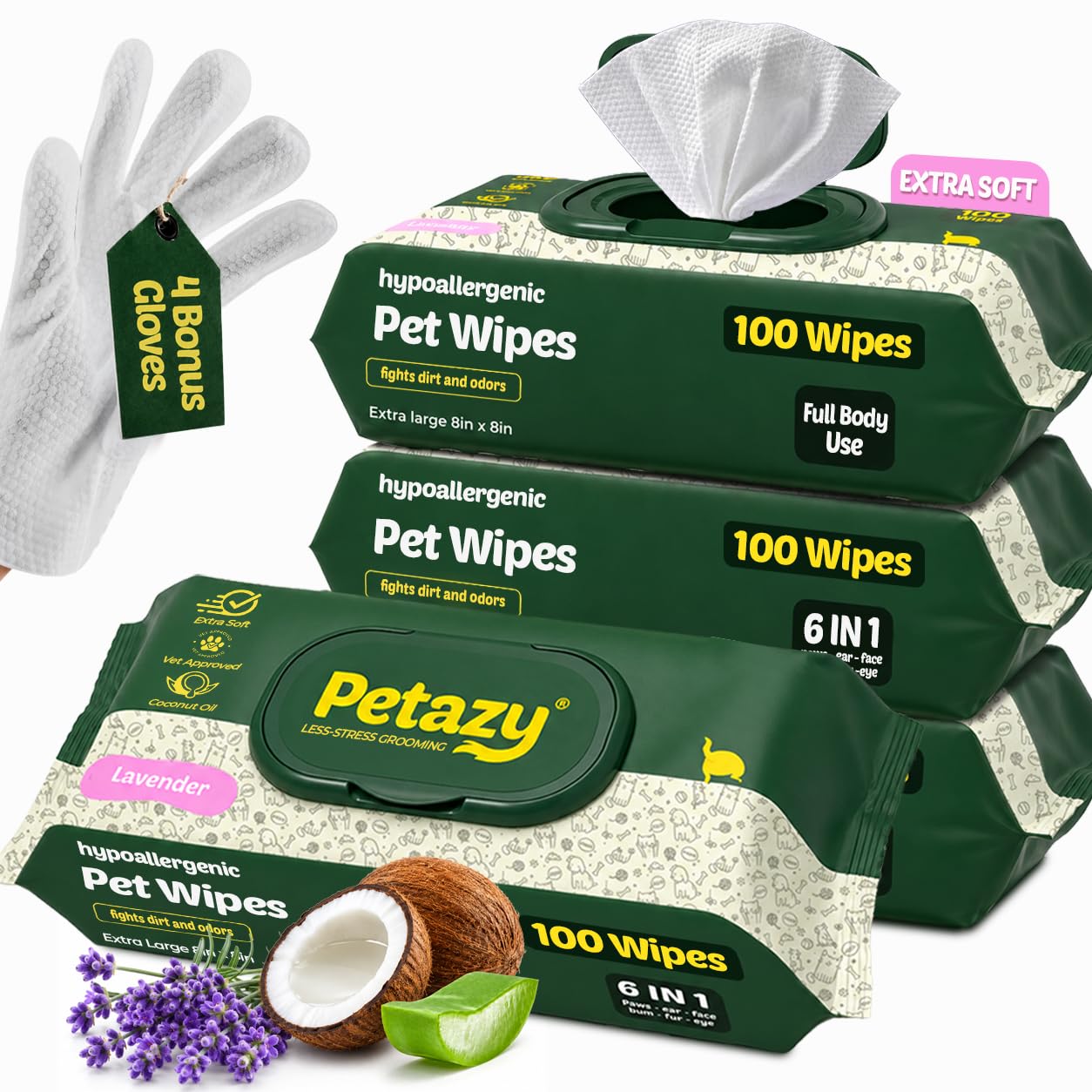 Amazon.com: Petazy Pet Wipes for Dogs and Cats – 400 Count (8x8in