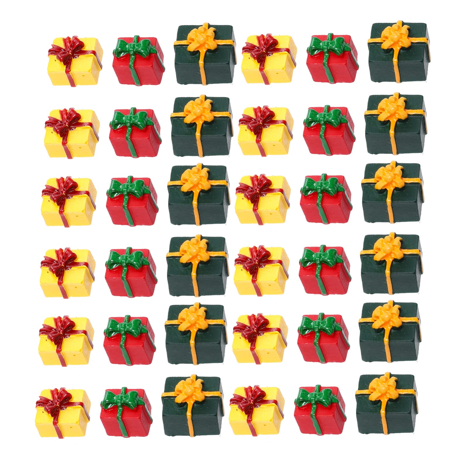 BESTonZON 30pcs Miniature Christmas Ornaments Mini Resin Present Box Decorations for Xmas Decor for Crafts and Holiday Present Box Display