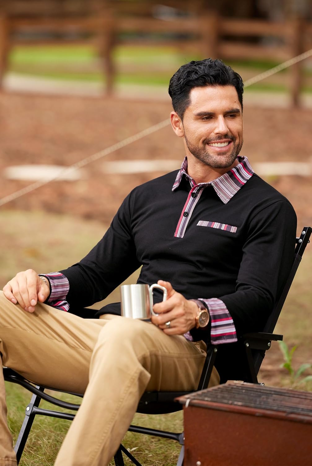 Mens Striped Golf Polo Shirts Color Block Long Sleeve Casual Shirt (S-XXL) - Image 4