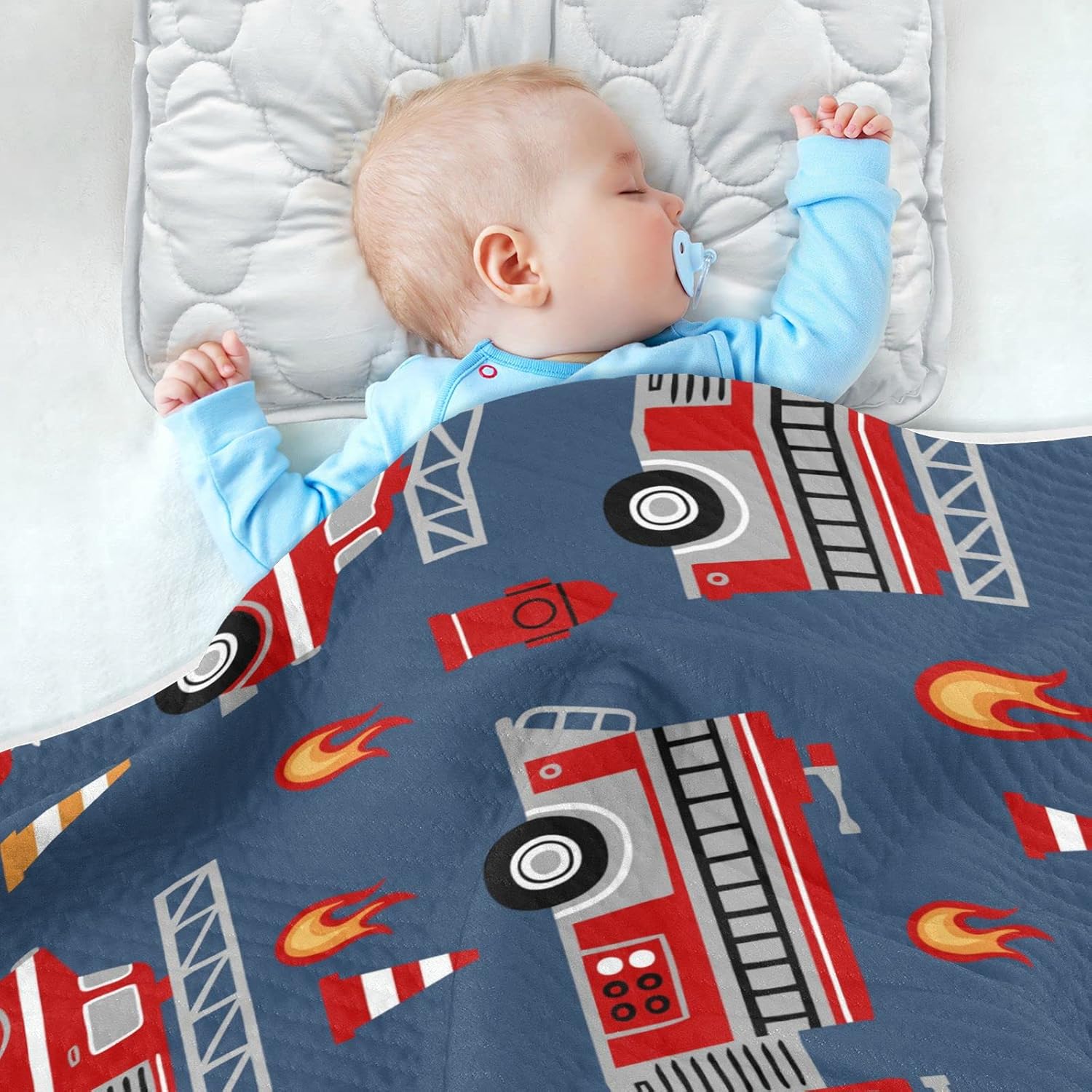 Ollabaky Red Fire Trucks Baby Blanket for Boys Girls Cotton Throw Blanket Swaddle Blanket for Nursery Crib Stroller Receiving Blanket Infant Toddler Unisex 30"x40" - Image 4