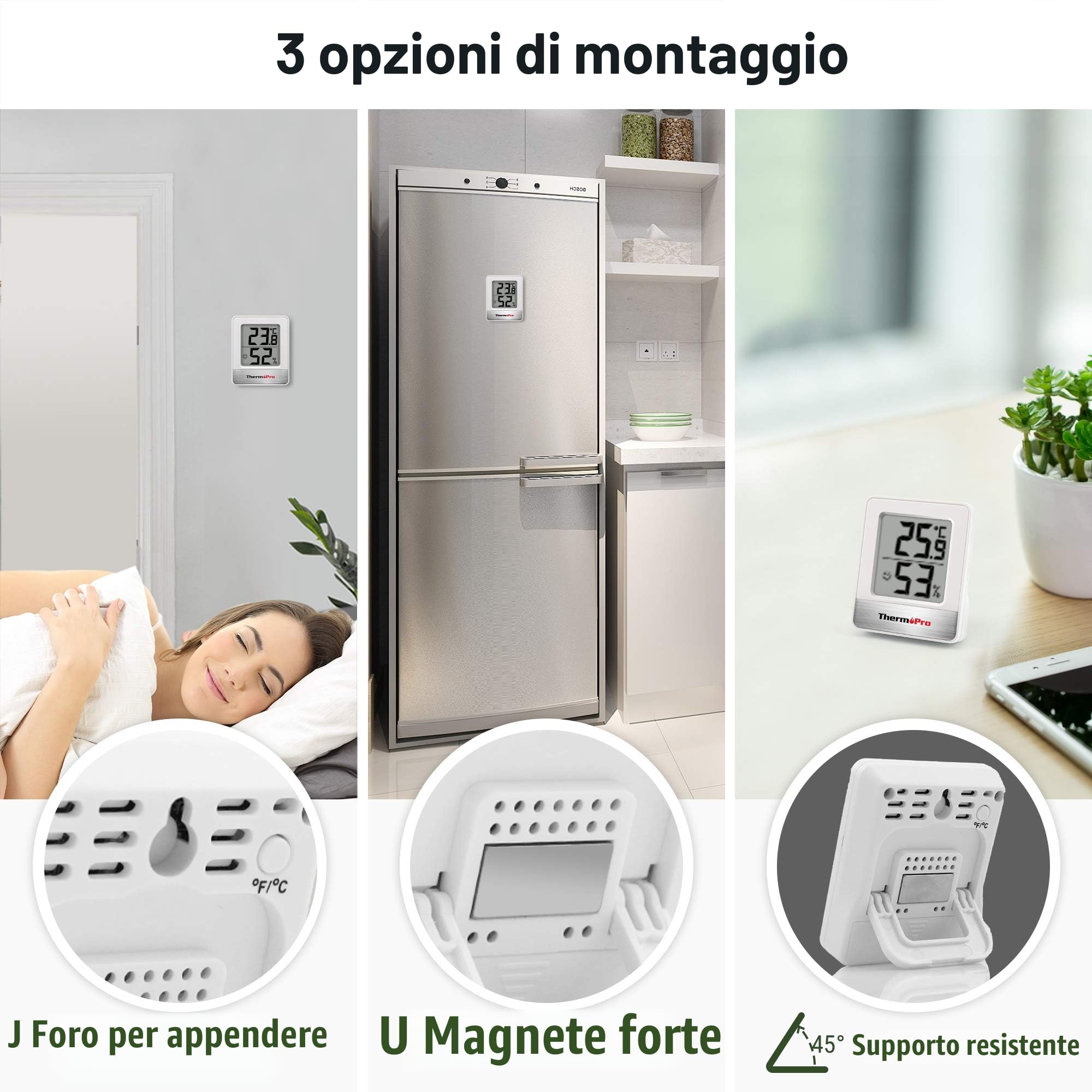 ThermoPro TP49 Mini Igrometro Termometro Digitale Termoigrometro da Interno, Bianco