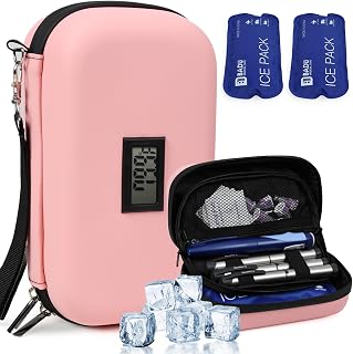 Insulin Cooler Travel Case TSA Approved Refrigerated Medicine Cooler for Travel w/Thermometer Temperature Diabetic Travel Case w/2 Reusable Ice Packs for Daily Life Trip, Pink