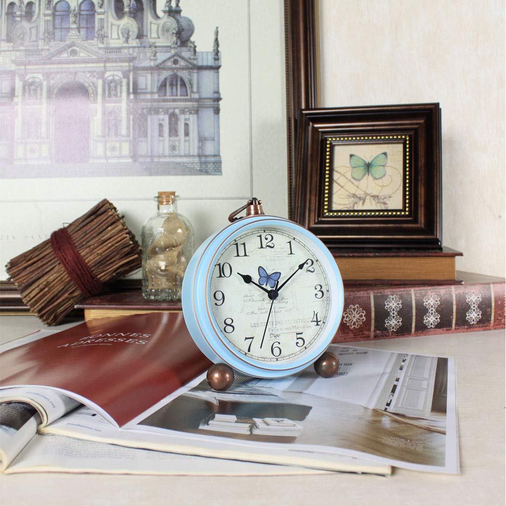 Reloj despertador de mesa, estilo vintage, sin tictac, funciona con pilas, con movimiento de cuarzo, cristal HD para dormitorio, sala de estar, escritorio de oficina (mariposa) 3