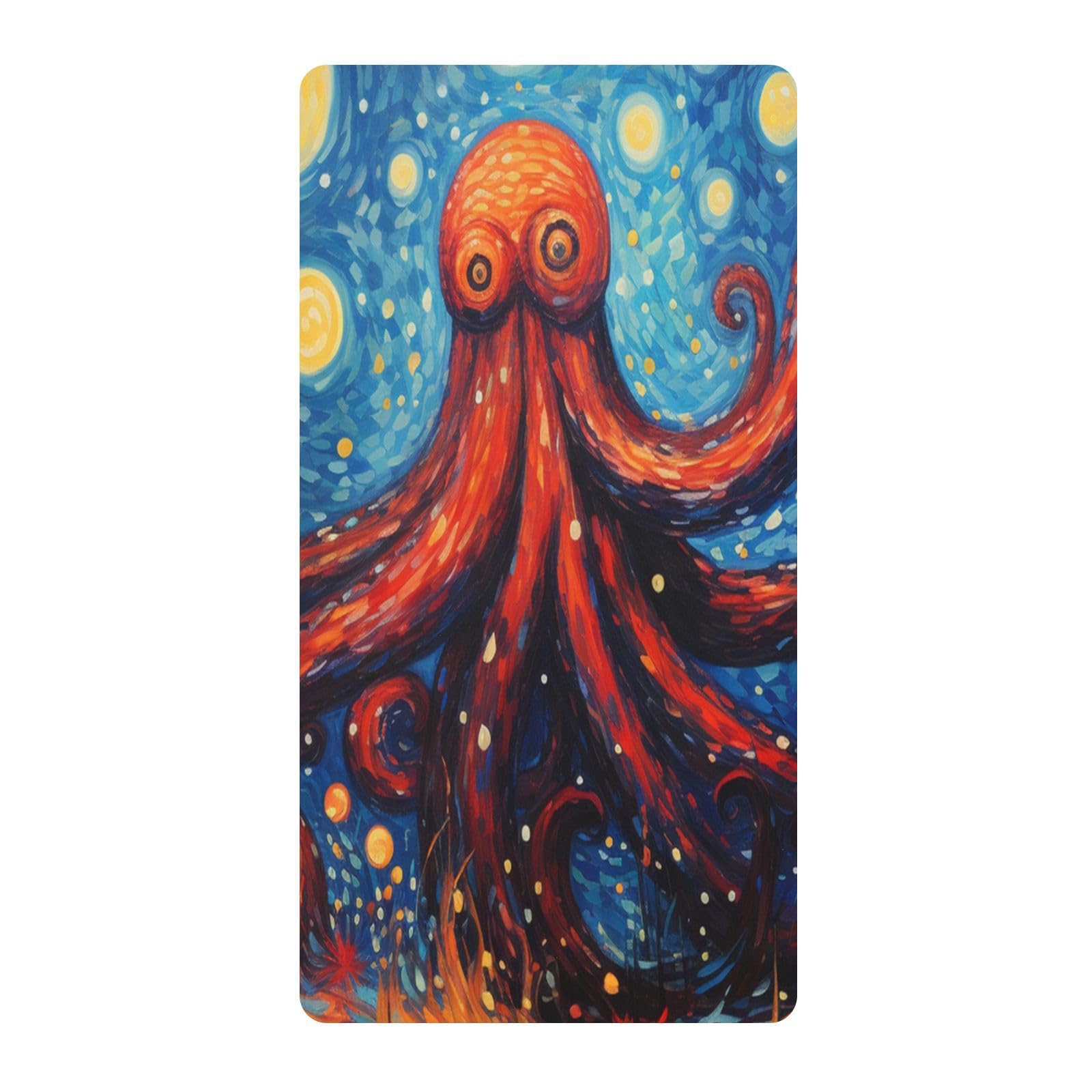 Octopus Red Blue Art Toddler Crib Sheet Soft Cotton Baby Play Sheets Fitted for Mattress Playard