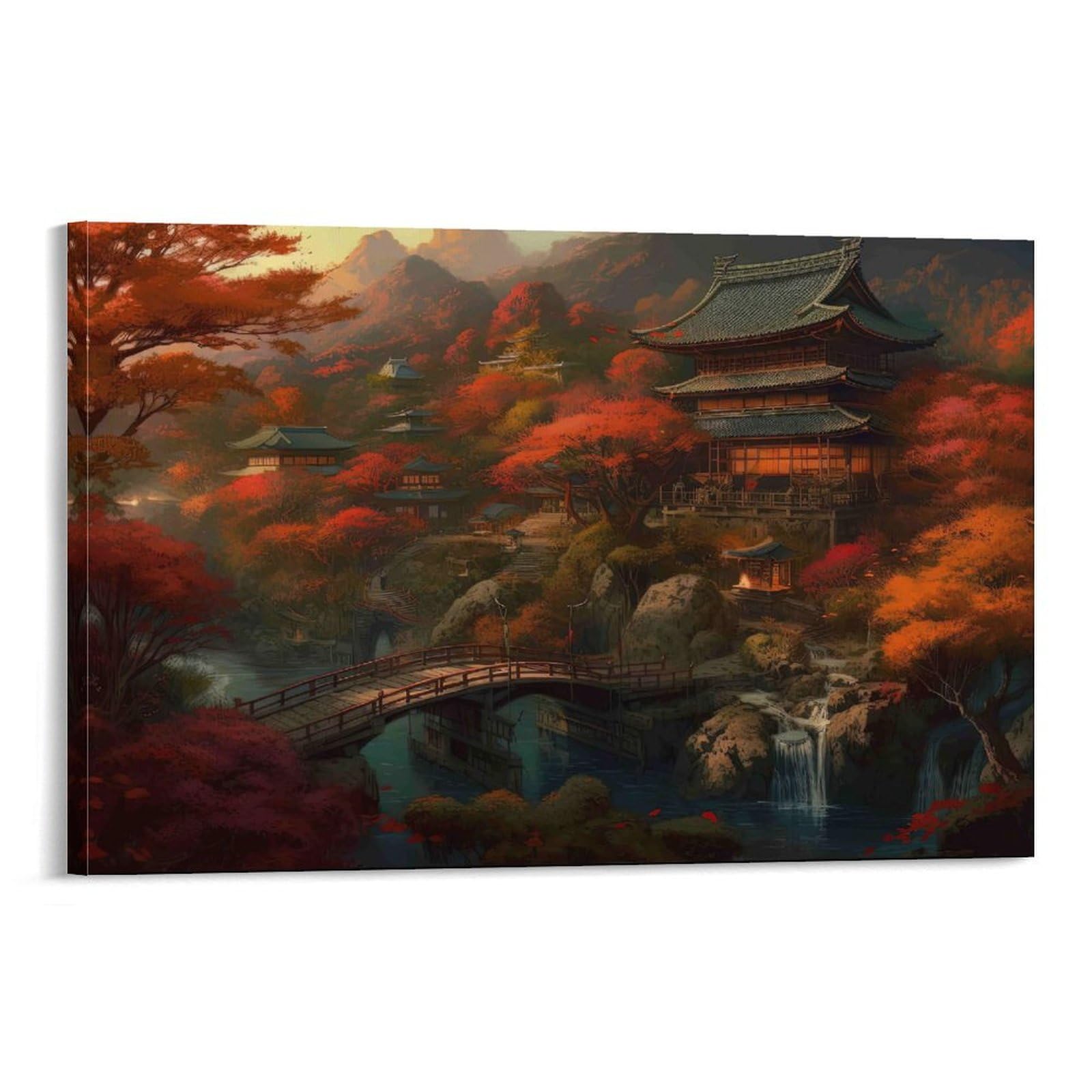 CPLVKWRQJ Autumn Temple Landscape Single Japanese Temple Autumn Landscape Canvas Wall Art - Nursery Canvas Wall Hanging Space Saving Ready to Hang Decor 20x30inch(50x75cm)