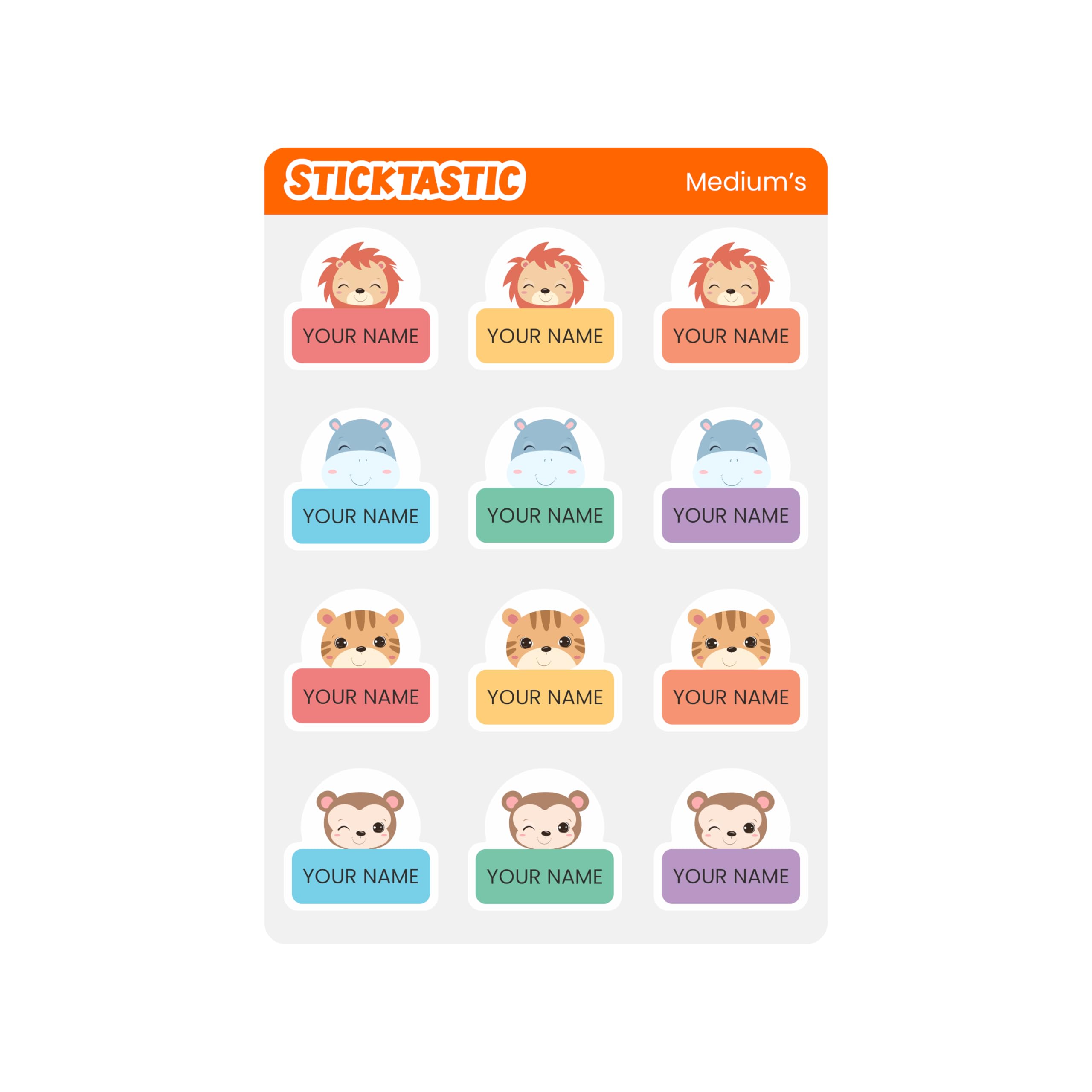 Personalized Name Labels for Kids | Customized School Supply Stickers | Name Tags | Set of Two 5x7inch Sheets (24 Stickers) (Animal1), 24 Labels