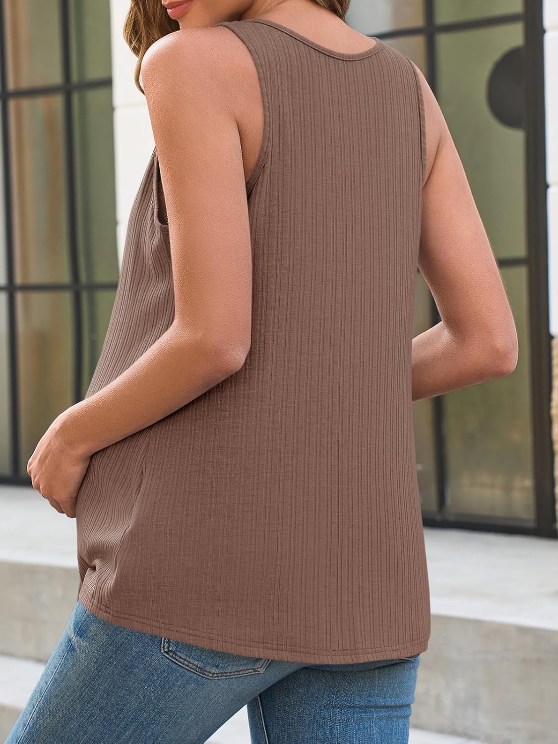 Tankaneo Womens Maternity Henley Tank Tops Summer Scoop Neck Ribbed Knit Sleeveless Shirts Casual Loose fit Pregnancy Clothes - Image 4