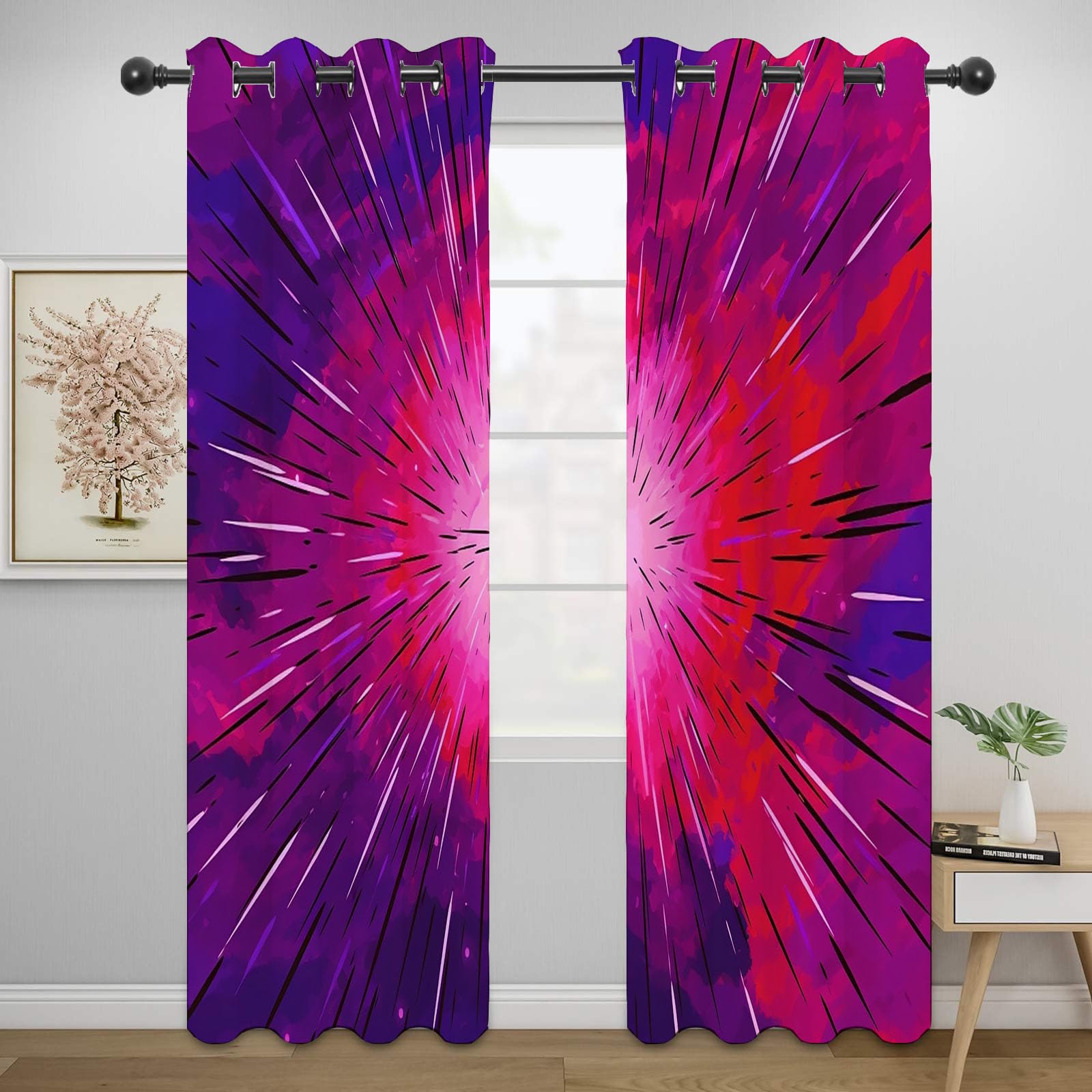 Vorhänge mit Ösen im ländlichen Stil Retro-farbenes einfaches Muster Vorhang für Schlafzimmer Privatsphäre, Fenstervorhänge für Wohnzimmer Schlafzimmer-H180 x B140 cm (2er Pack)