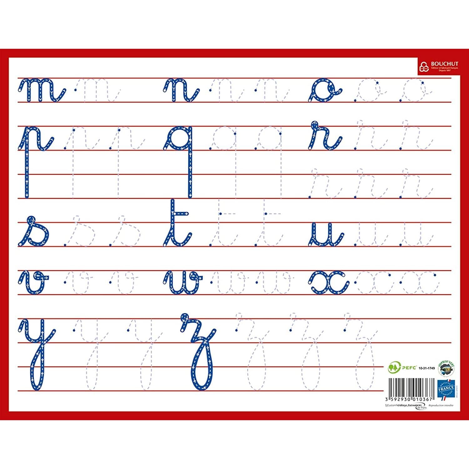 BOUCHUT Lot de 5 Ardoises rigide effaçable à sec Minuscules Cursives 21 x 26,5 cm