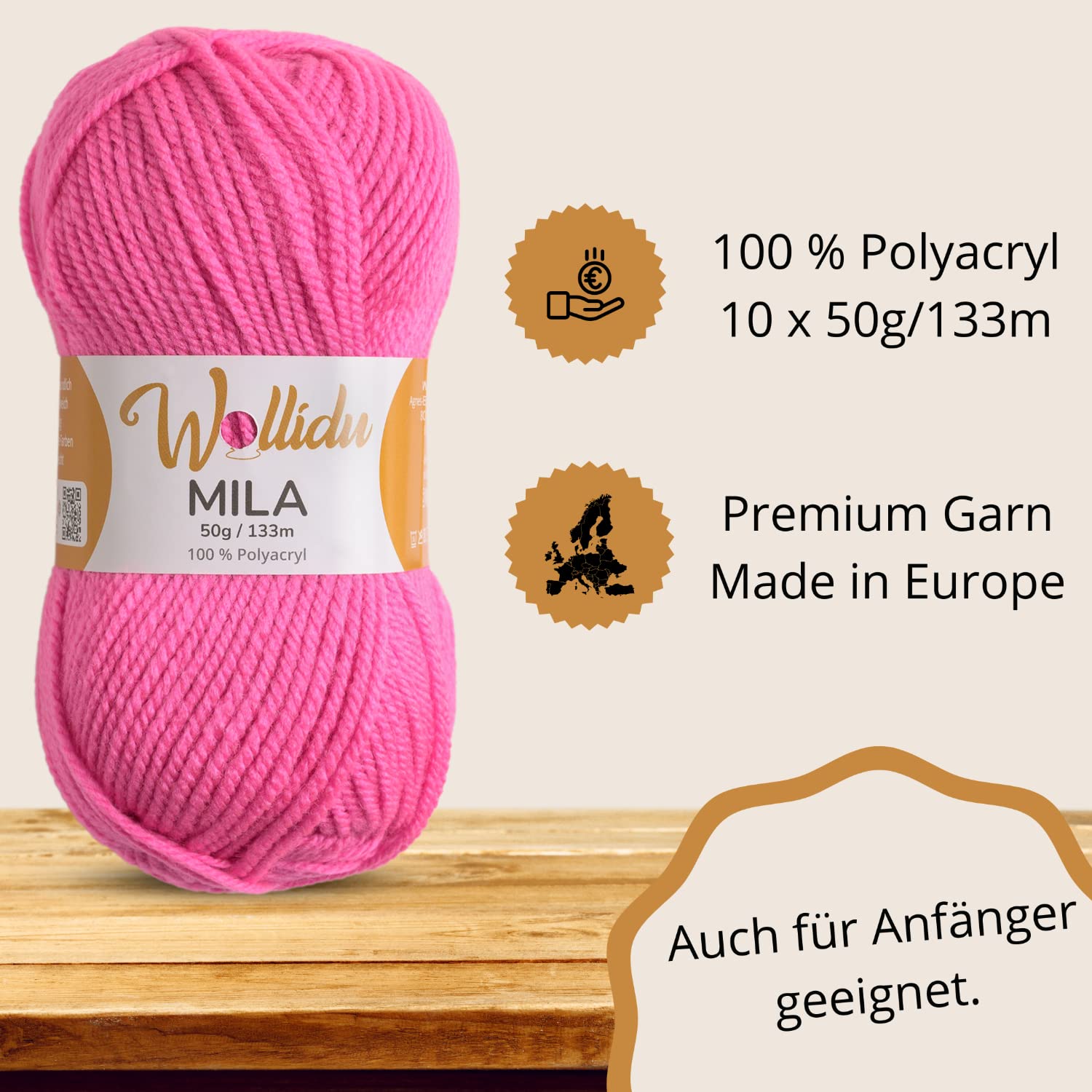 Wollidu Mila-garen voor haken en breien, 10 x 50 g/133 m, breigaren, 100% polyacryl, haakgaren Wollidu Mila-garen voor haken en breien, 10 x 50 g/133 m, breigaren, 100% polyacryl, haakgaren