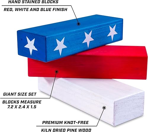 Miniatura 5 de GoSports Torre gigante de madera, apila hasta 5 pies, tinte de madera marrón, gris, natural, estrellas y rayas o madera dura tropical