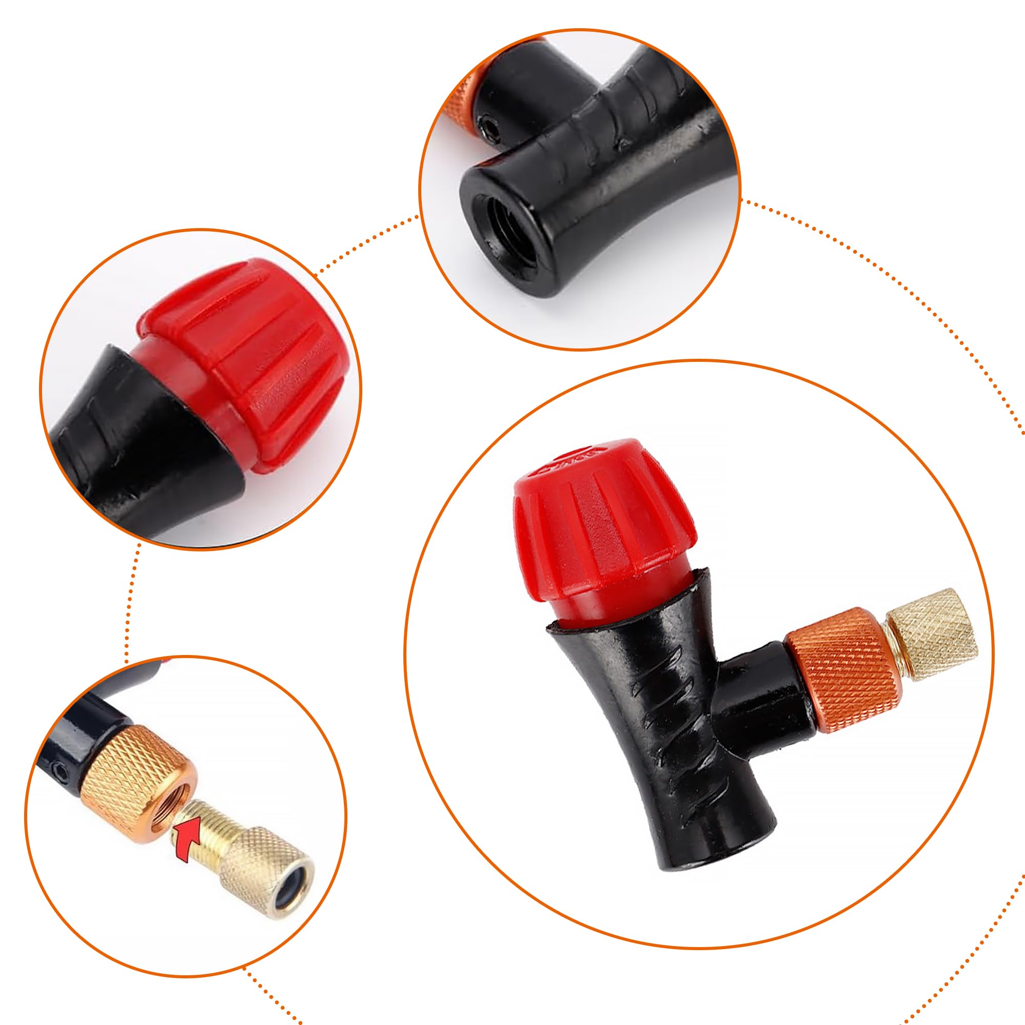 CO2 pompka rowerowa, pompka rowerowa CO2 z kartuszem, kartusz CO2, adapter do wentylu francuskiego do rowerów górskich i wyścigowych