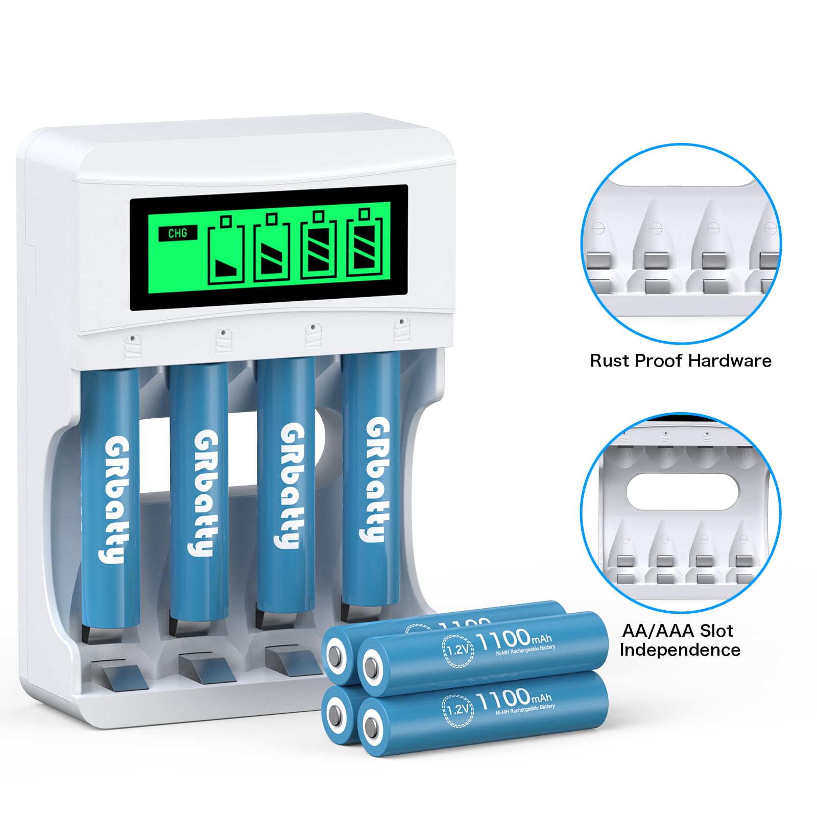 Batterie Ricaricabili AAA NiMH 1100mAh 1.2V Confezione da 8 con Caricatore LCD