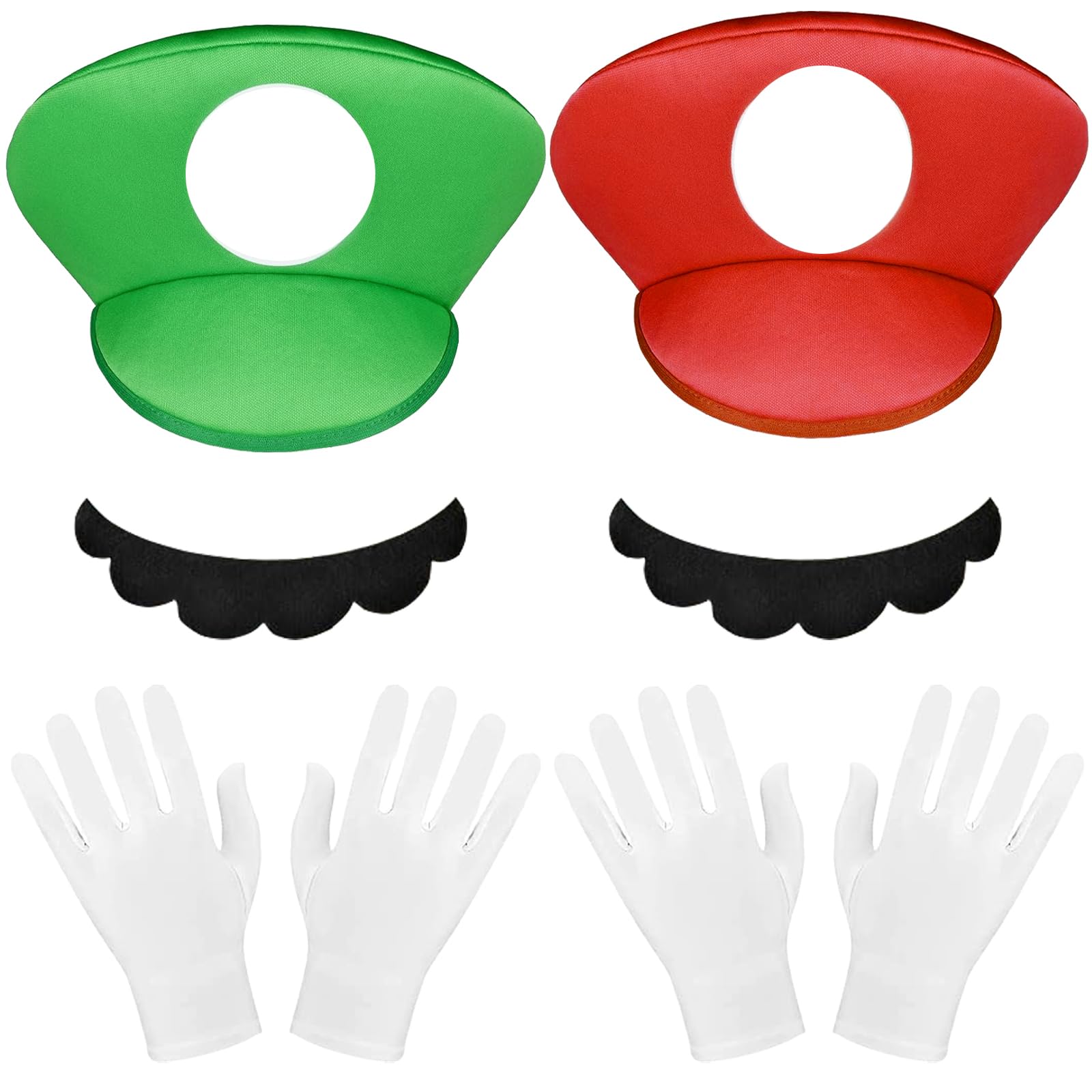 LUKIUP Gorra de Mario y Luigi, Rojo/Verde Sombrero de Mario Bros, Mario Bros Gorra con Guantes Bigote, para Niños, Niñas y Adultos, para Fiestas de Carnaval Navidad Halloween Mardi Gras