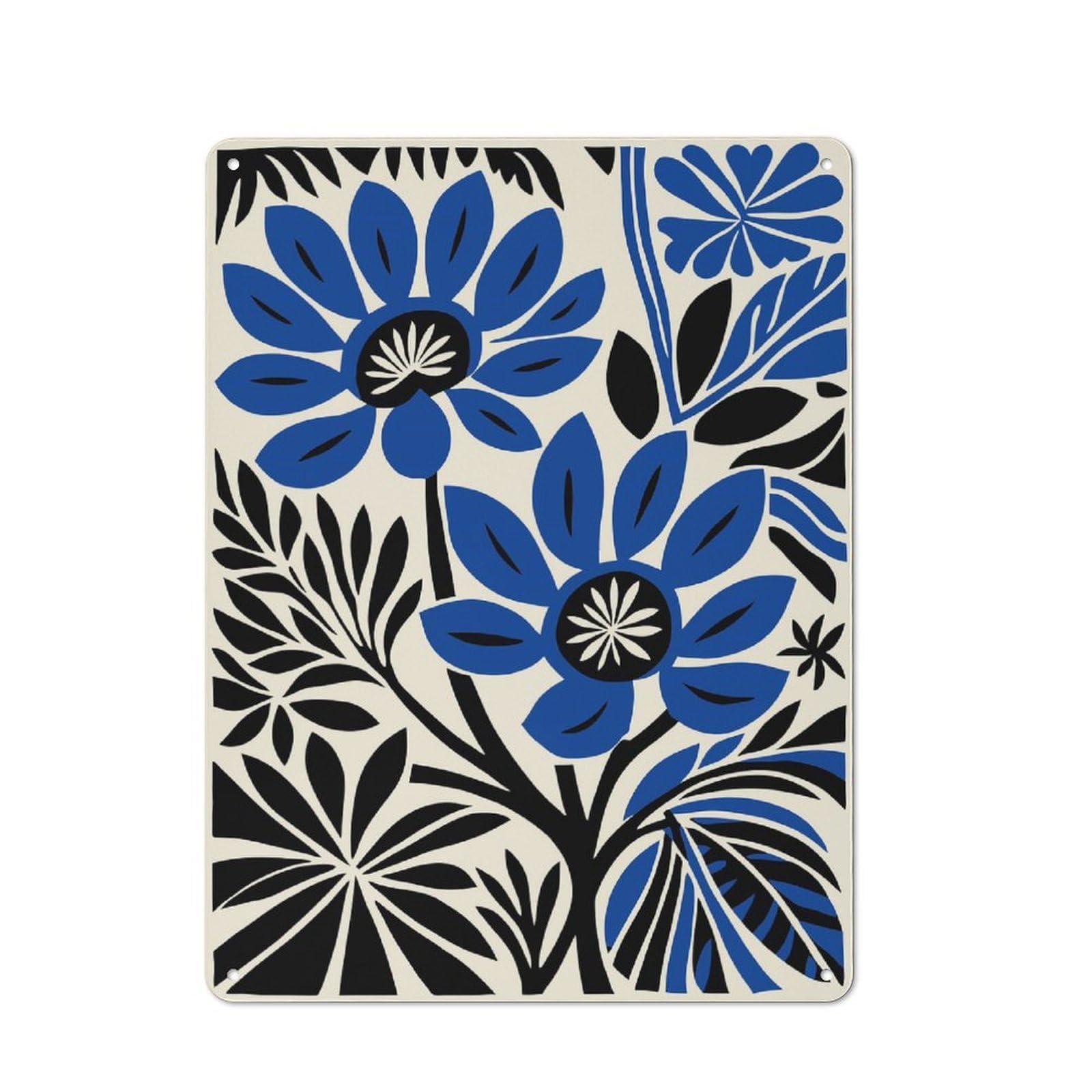 Retro Blue Flowers Tin Sign 40x30cm, Creative Studio Wall Plaque for Hobby Room, Office, Lounge Or Living Room