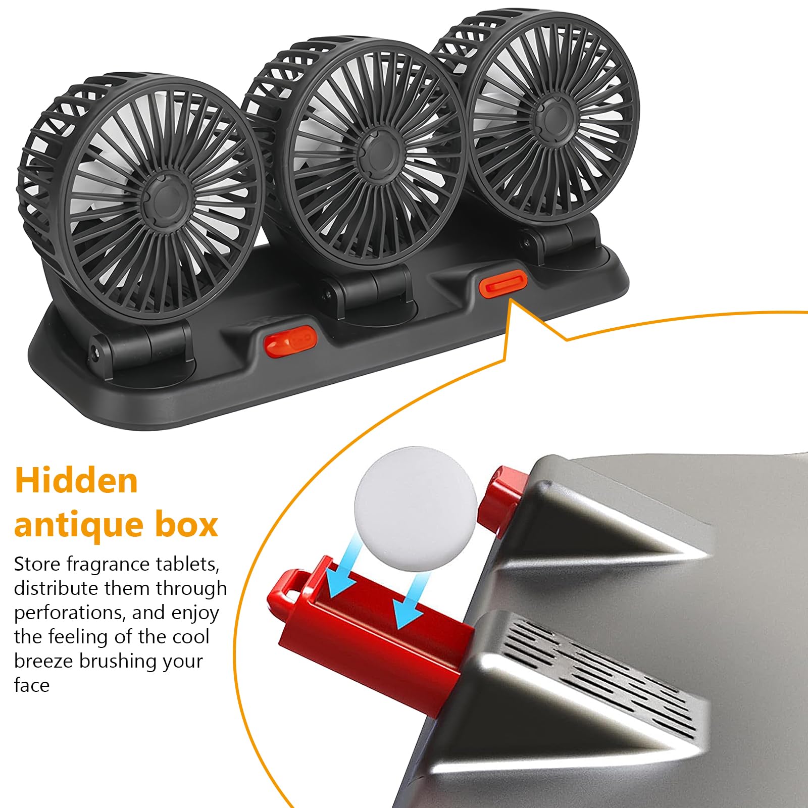 BORDEAG Ventilatore Elettrico per Auto,360°12V 24V Ventola Clip-On Regolabile,Ventilatore USB Auto Portatile,Ricaricabile Ventilatore da Tavolo Silenzioso per Camper,Camion,Berlina/SUV/RV/Barca