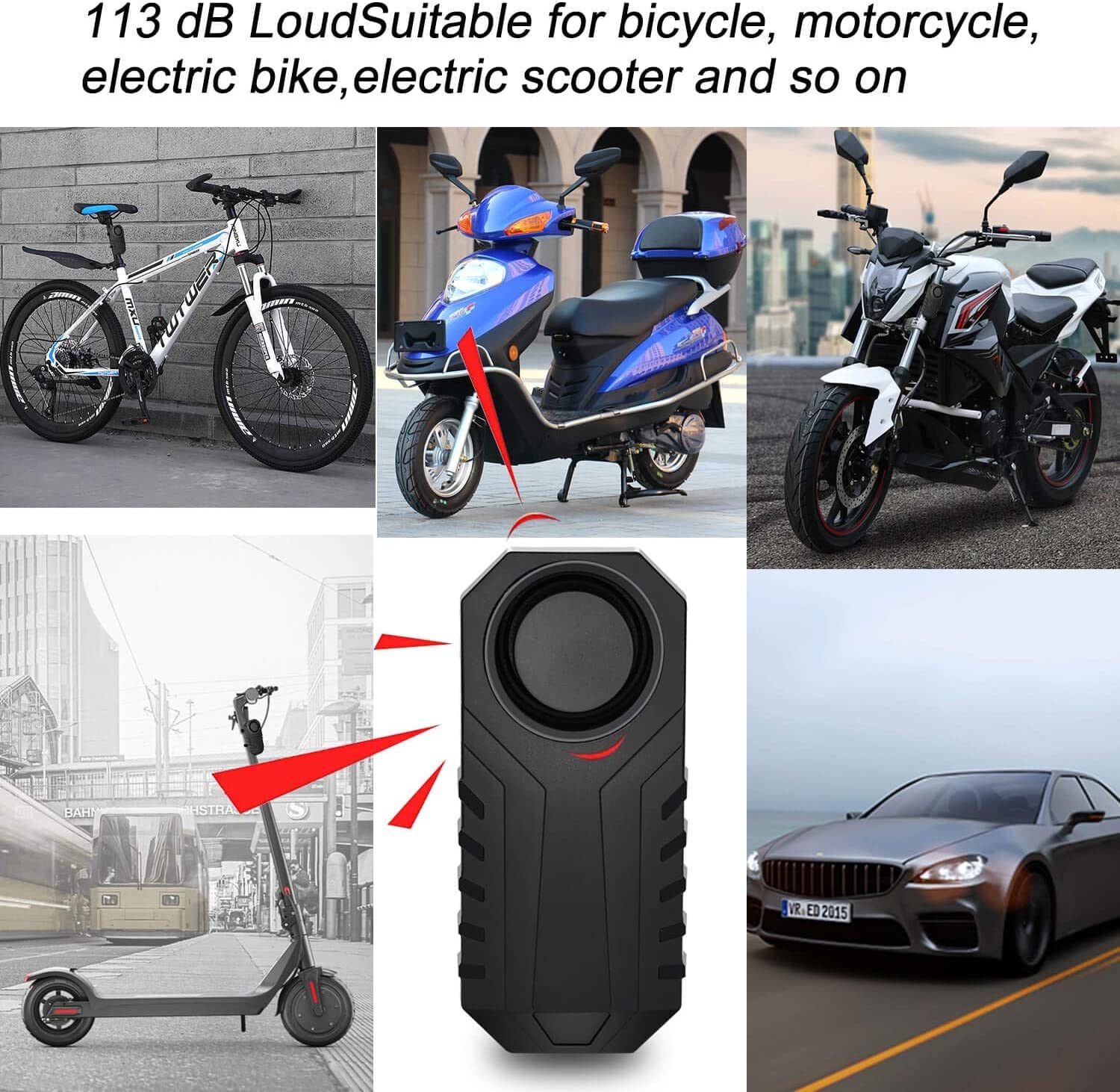 NineLeaf 4Stück Fahrradalarm, Anti-Diebstahl-Gerät für Motorradfahrzeuge mit Fernbedienung, 113 db Super laut, Empfindlichkeit mit 7 Stufen