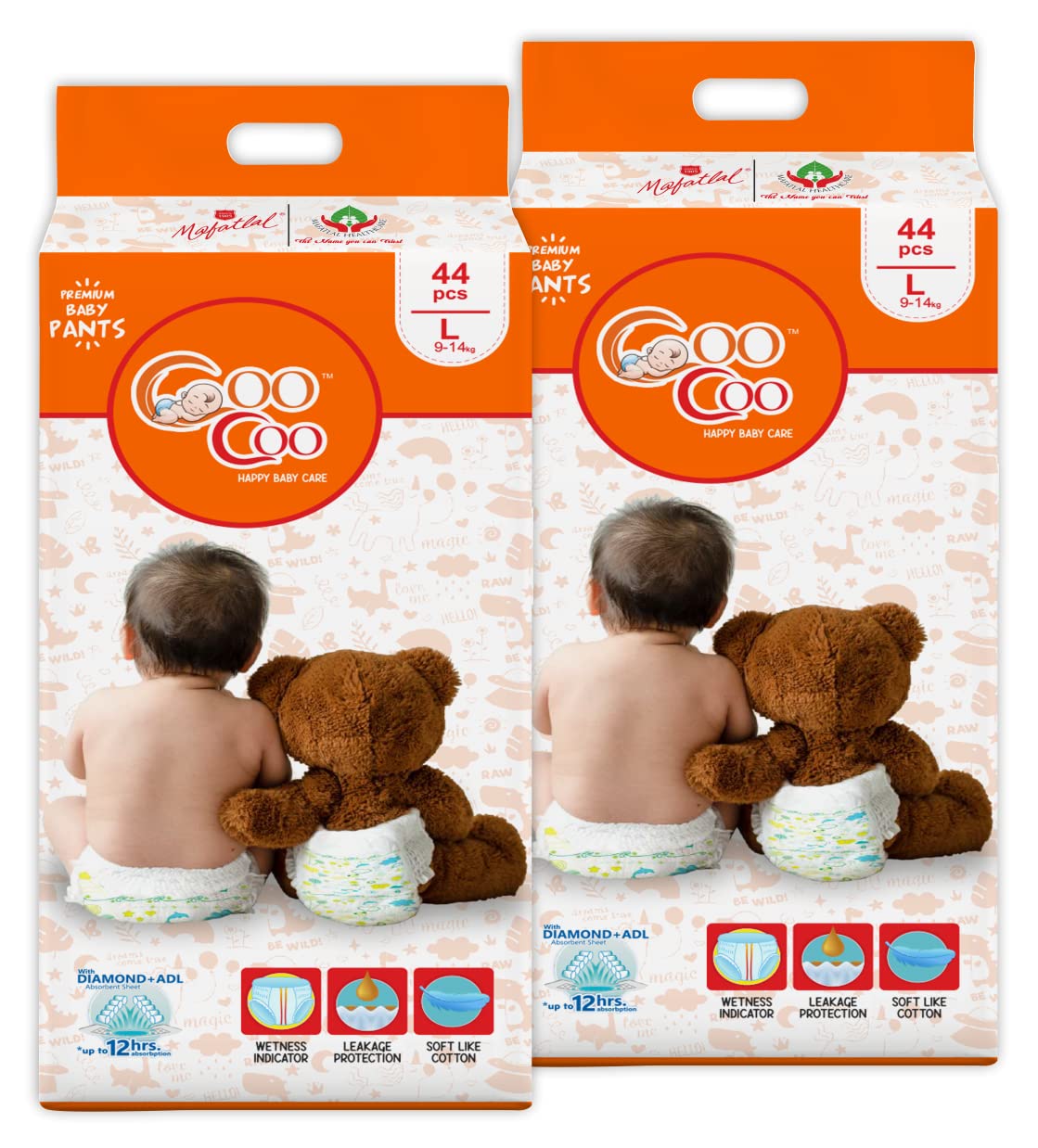 Coo Coo By Mafatlal Extra Dry Baby Pull-Up Diaper Pant, Size l (Large), 88 Count |9-12 kg | Up to 12 Hrs Protection | Super Absorbent Core | Soft Elastic Waist | Wetness Indicator | Cottony Soft | Leak Protection
