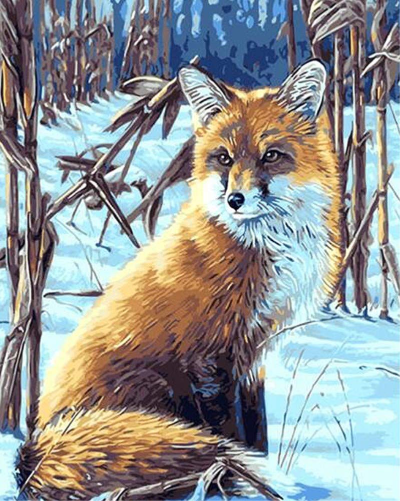 ABEUTY DIY Paint by Numbers for Adults, Fox in The Snow & Animal 16x20 inches Number Painting Art Therapy