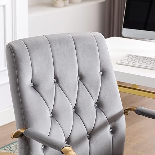 Miniatura 5 de DUHOME Sillas de escritorio de terciopelo para oficina en casa, silla de trabajo moderna dorada con ruedas para oficina, silla giratoria ajustable