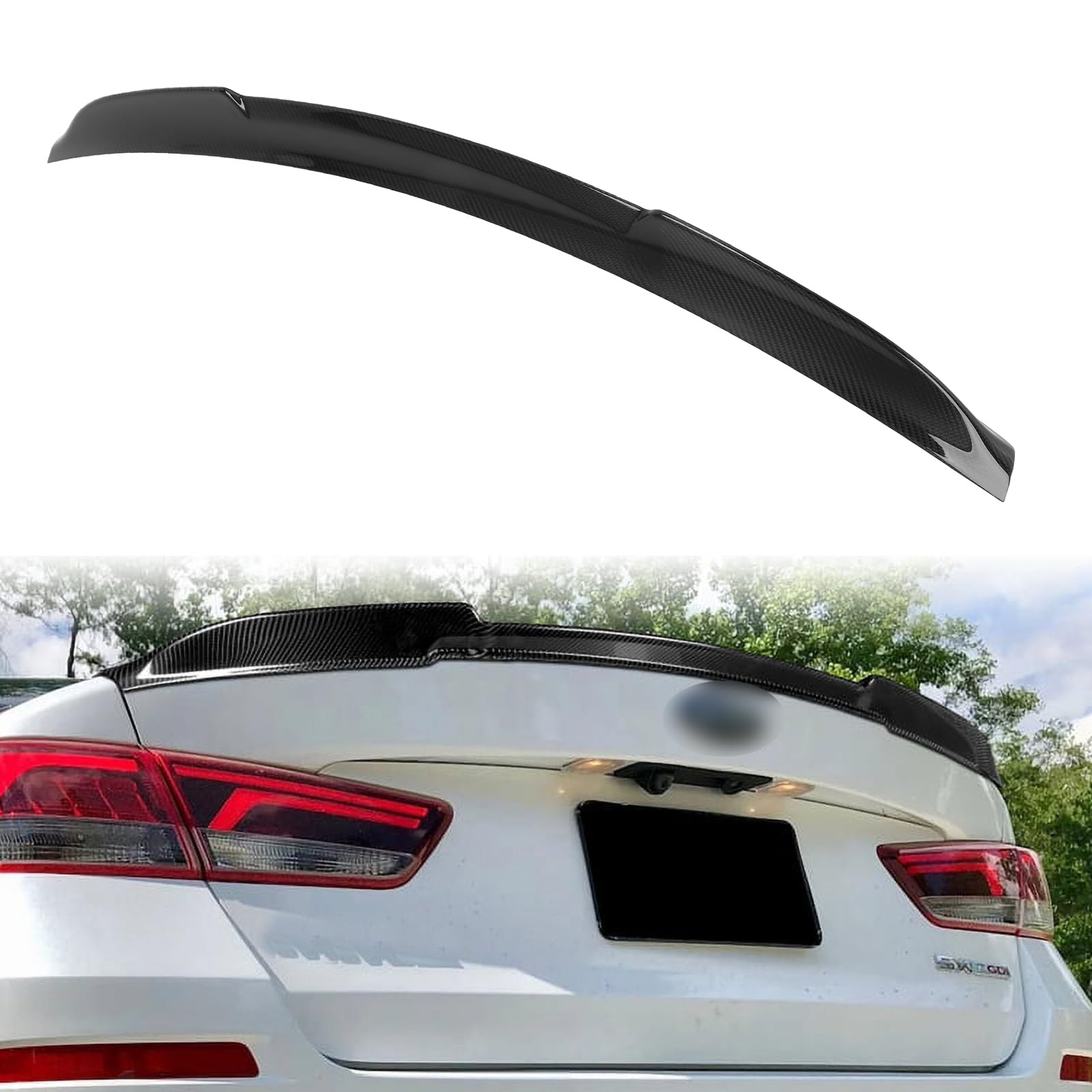 cciyu V Style Rear Trunk Lip Spoiler Wing Fits for 2016-2020 for Kia Optima Racing Trunk Spoiler(Carbon Fiber Glossy Black)