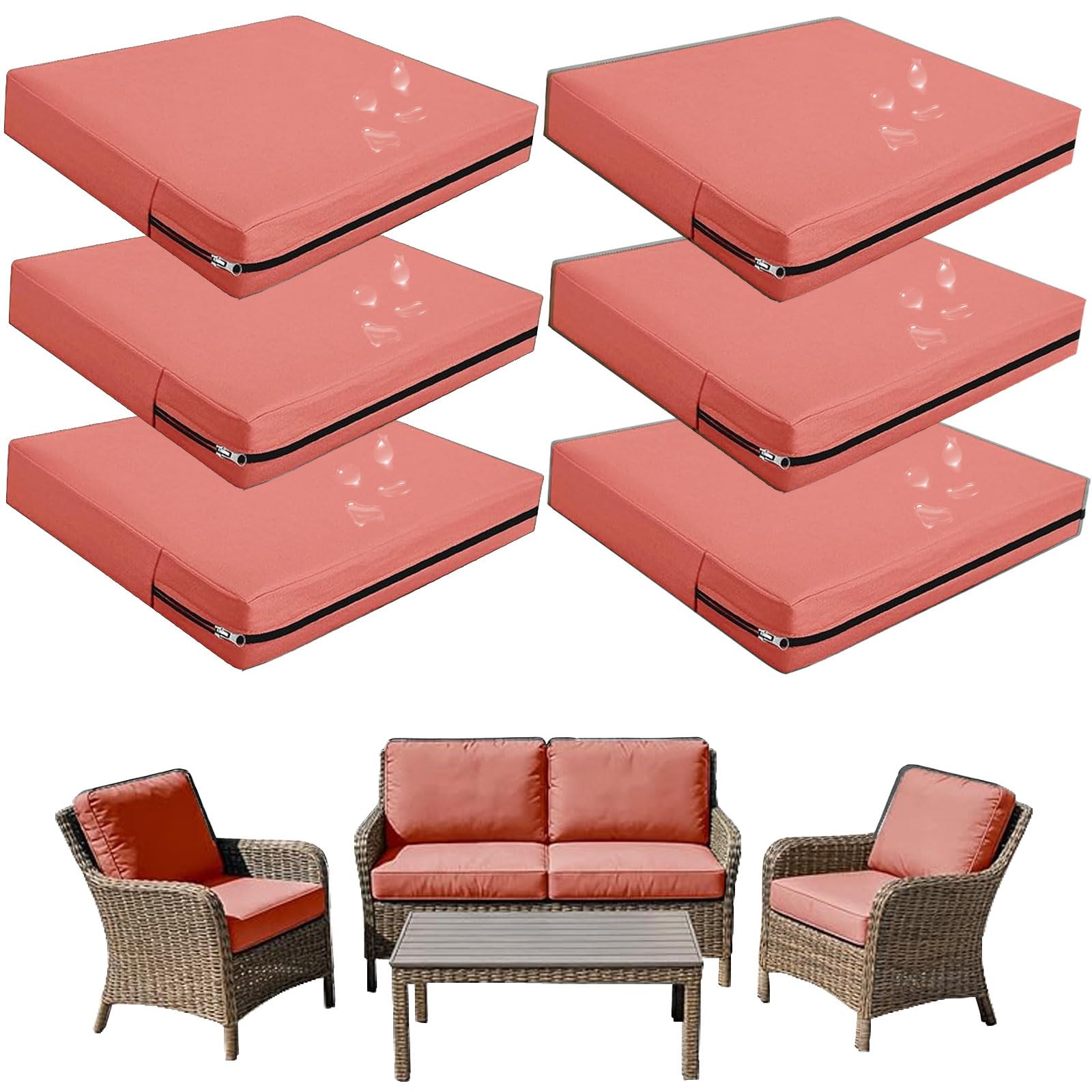 Replacement Outdoor Cushion Covers Waterproof, 65x65 60x60 50x50cm set of 6/4/2/1 Garden Sofa Seat Cushion Slipcover With Zipper for Chairs, Patio and Rattan furniture(Color13,63x68x12cm(6pcs))