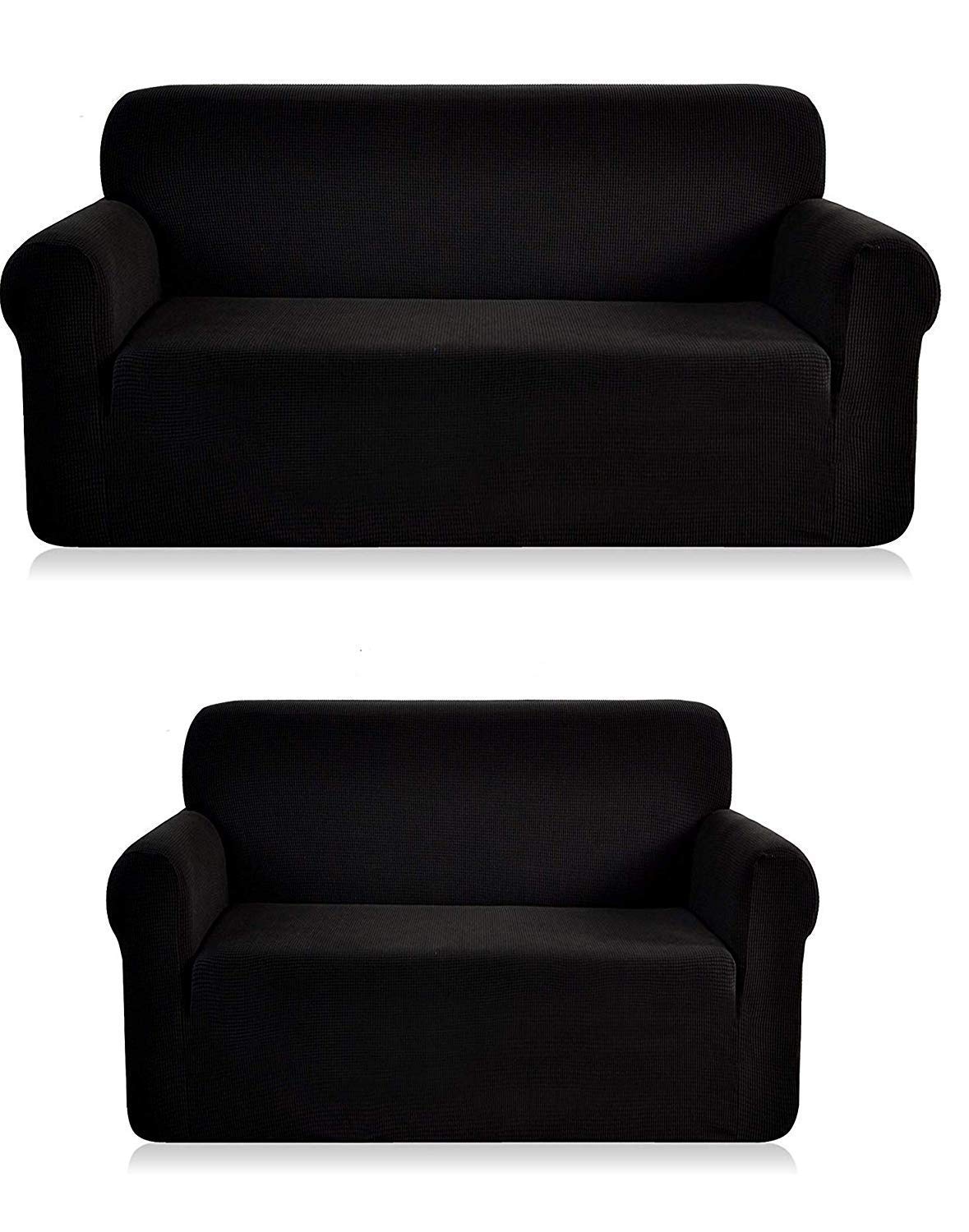 Luxury HomeCollection Sure Fit Stretch Fabric Sofa Slipcover Sofa and Love Seat Covers Solid (Black, 2 pc Set)