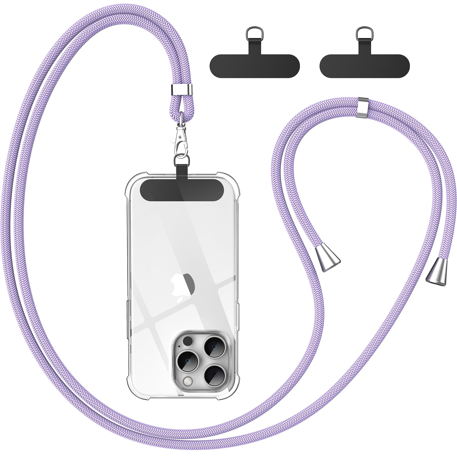 caslord Cordino per Cellulare*1, Patch Universali*2, Adatto a Tutti Gli Smartphone, Cinturino per Cellulare Abbinabile a Qualsiasi Custodia, Regolabile e Rimovibile -Viola chiaro