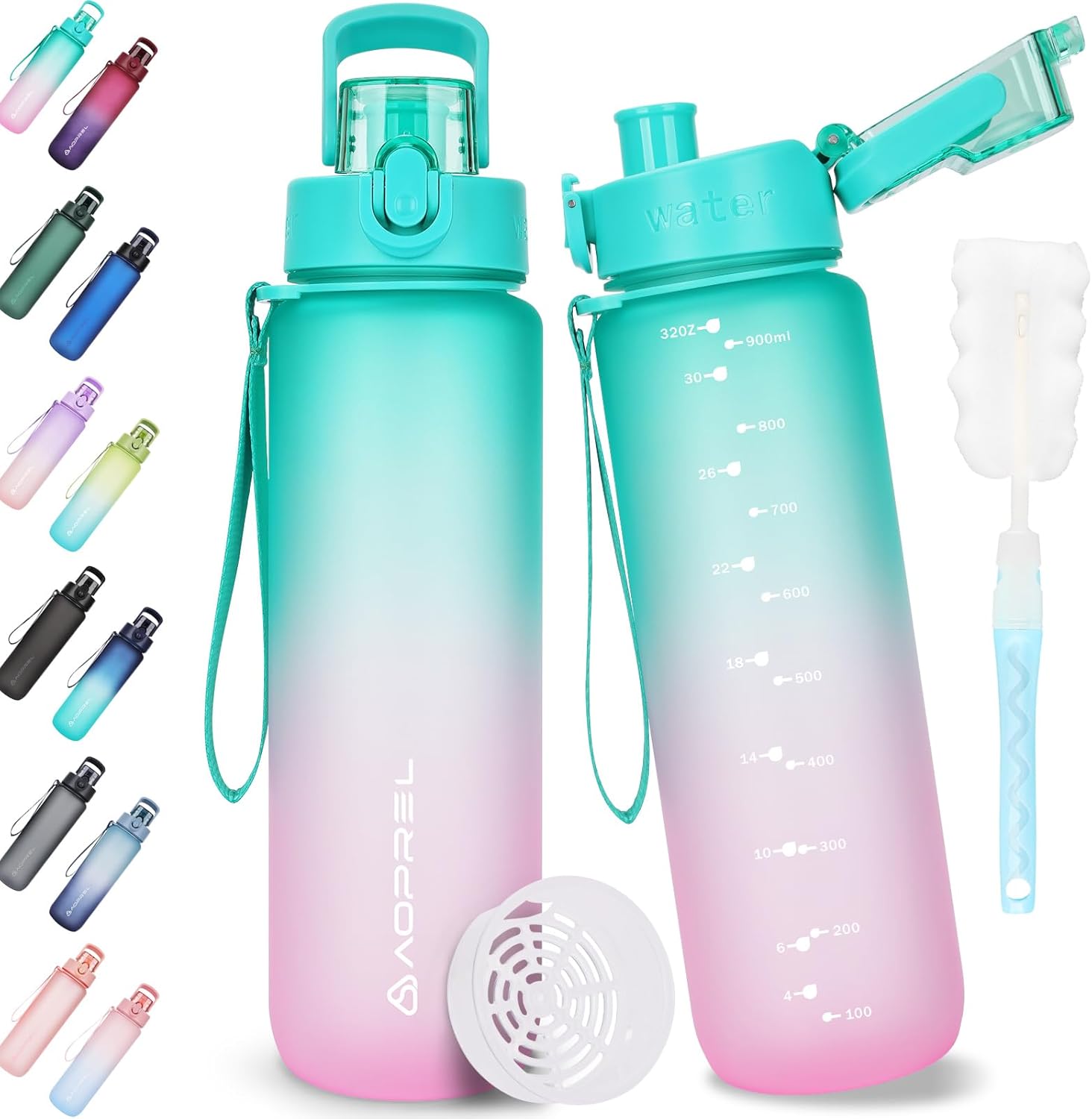 Trinkflasche 1L Mit Uhrzeit-Motivation - BPA-frei Auslaufsicher - Für Sport & Büro