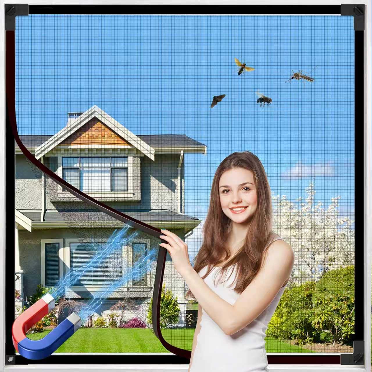 auvstar Mosquitera para Ventana con Cierre Magnético 150x200cm Recortable | Sin Perforaciones,Reutilizable,Tela Mosquitera,Para Sala de Estar,Dormitorio,Patio,Balcón