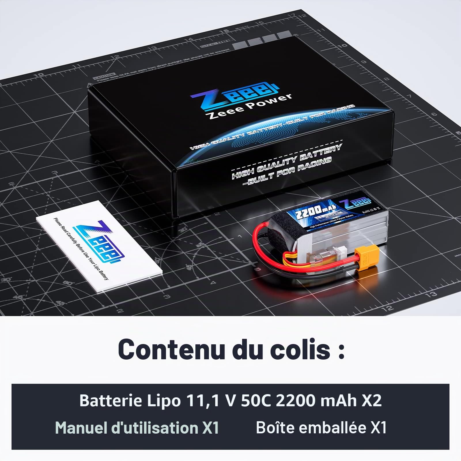 Zeee 3S Lipo Batterie 50C 2200mAh 11.1V XT60 RC Batterie Courte (2 pcs)