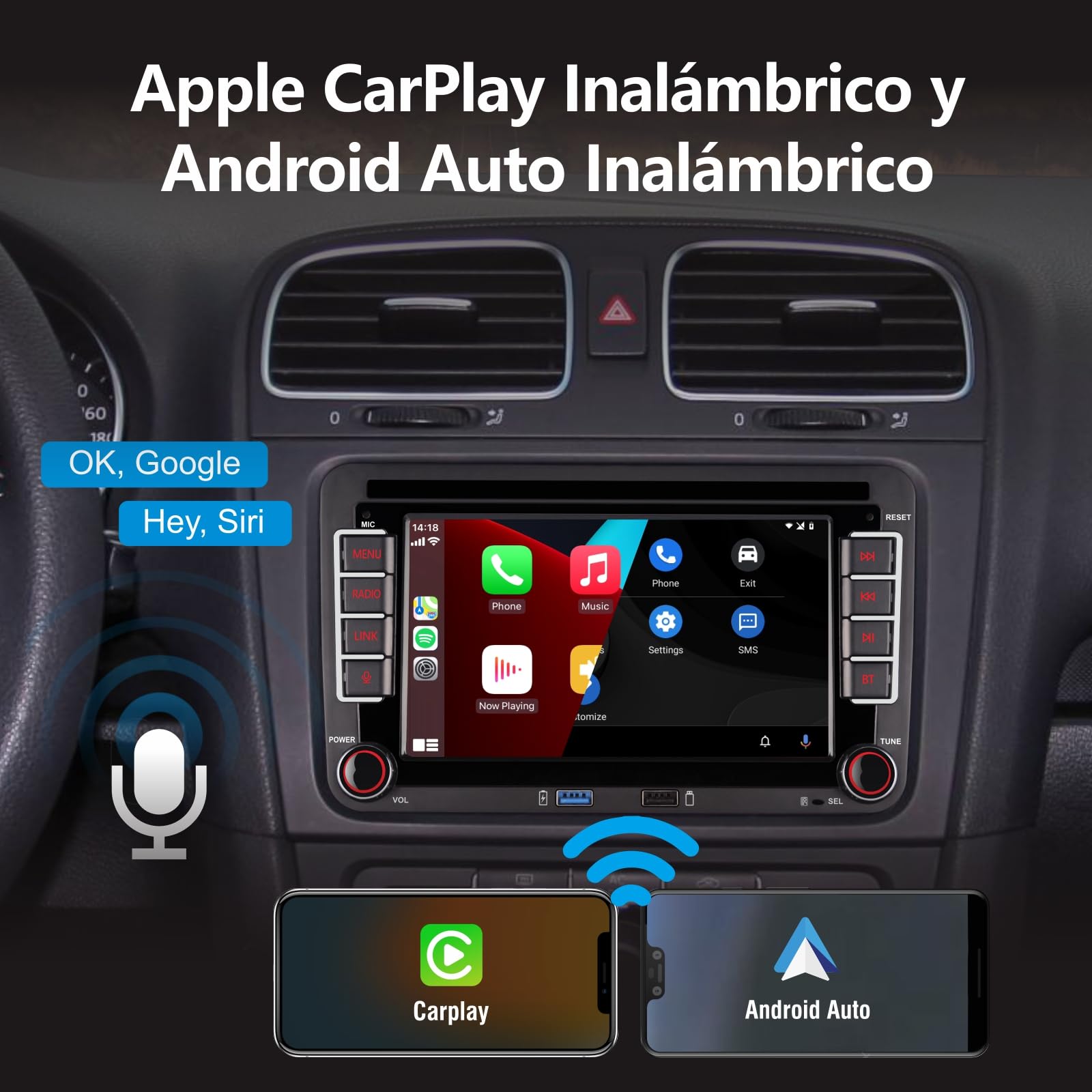 [Actualizado en 2026] Radio de Coche con inalámbrico Carplay Android Auto con IPS Bluetooth/FM/Am Radio/USB/Alta Potencia para VW Golf 5 6 Passat Jetta Caddy EOS T5 Tiguan Touran CC Polo