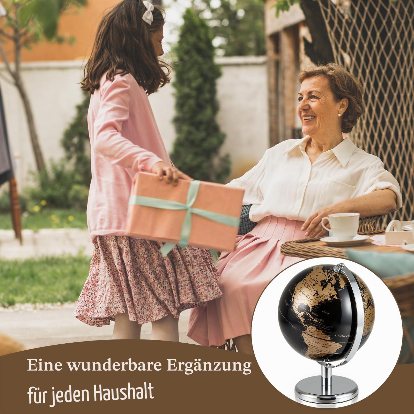 GIANTEX 20 cm Globus, Weltkugel mit stabilem Standfuß aus Metall, 360° drehbarer Schülerglobus, pädagogischer Globus für Kinder & Erwachsene, antiker Weltglobus Deko für Zuhause & Büro (Gold)