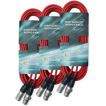 keepdrum DMX Cable Light Cable 3-Pin XLR 10m Red Pack of 3