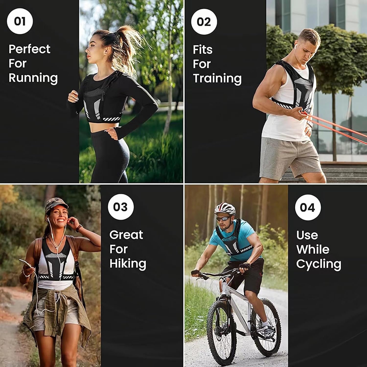 Running Vest with Phone Pocket Lightweight Adjustable Reflective Jogging Vest Marathon Run Vest with Pockets for Women Men with Headband Black - Image 6