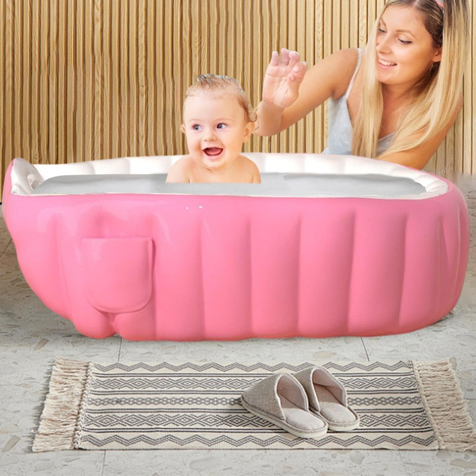 Vasca Gonfiabile Bambini Imprescindibile Vaschetta Antiscivolo Portatile 2+ | Tub Gonfiabile Per Bebè Con Pompa A Pedale Essenziale Per Esterno, Viaggio, Vacanza, Bagno, Doccia, Casa, Hotel,