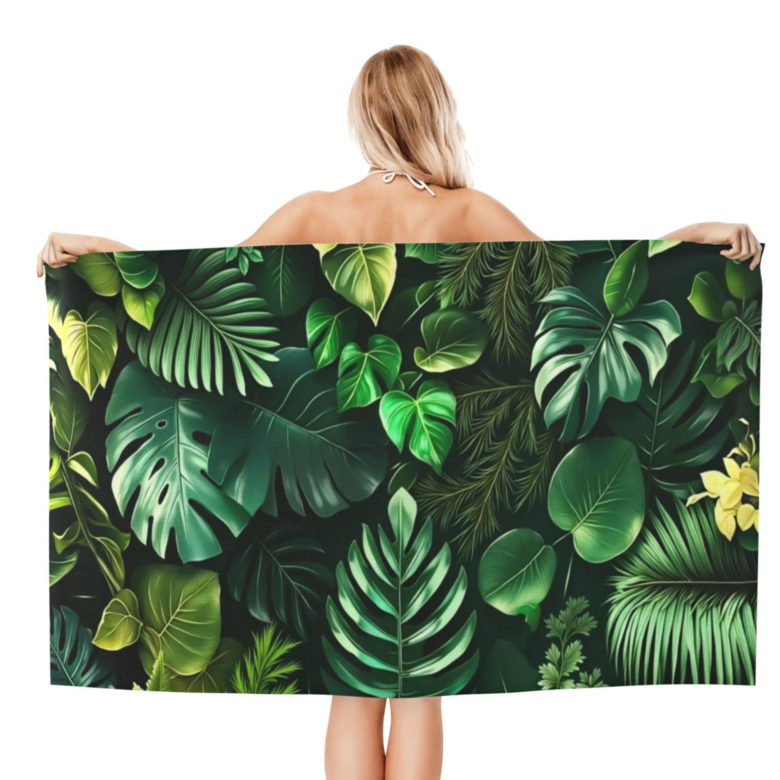 Anceky Beach Towel for Women, Tropical Jungle Leaves Sand-Free Microfiber Ultra Soft Lightweight Bath Towels for Outdoor Bathroom Swimming 32"X52"