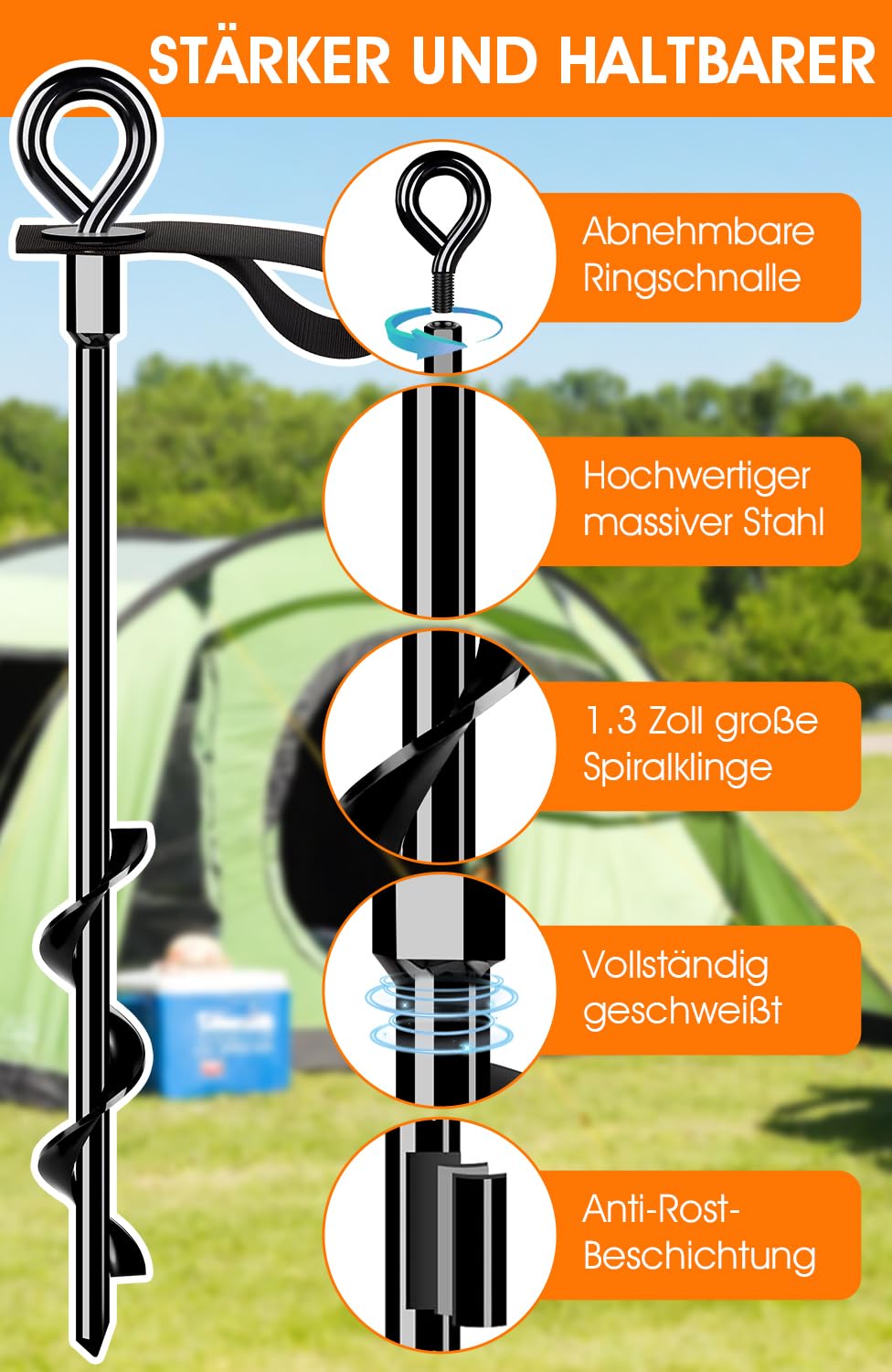 Ancrage au Sol Set de 4 - Heavy Duty Trampoline - à Visser résistant au Vent Fort - avec Sangles