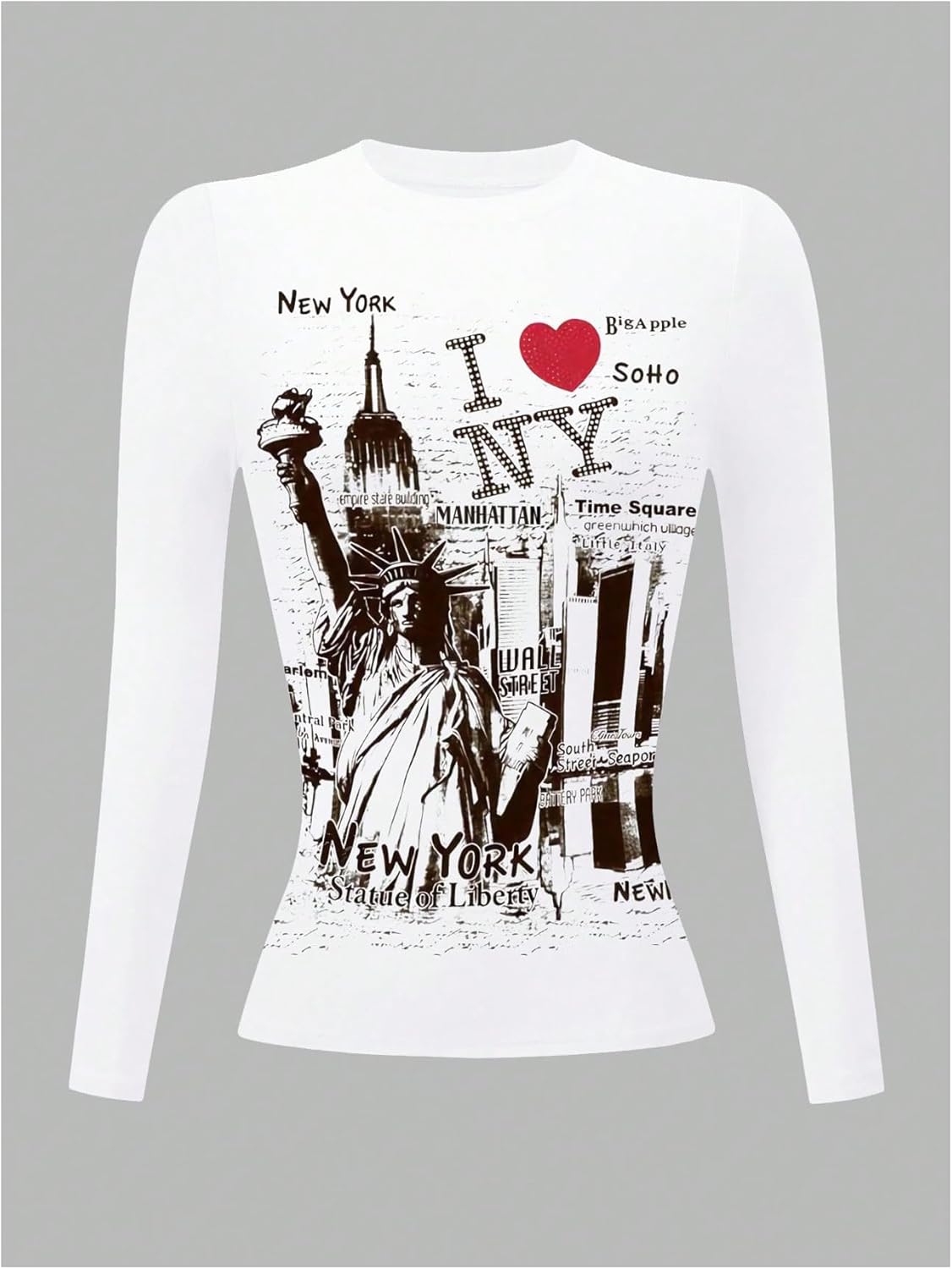 SOLY HUX Women's Y2k Graphic Tees Letter Print Long Sleeve Crew Neck T Shirt Slim Fitted Going Out Tops - Image 3