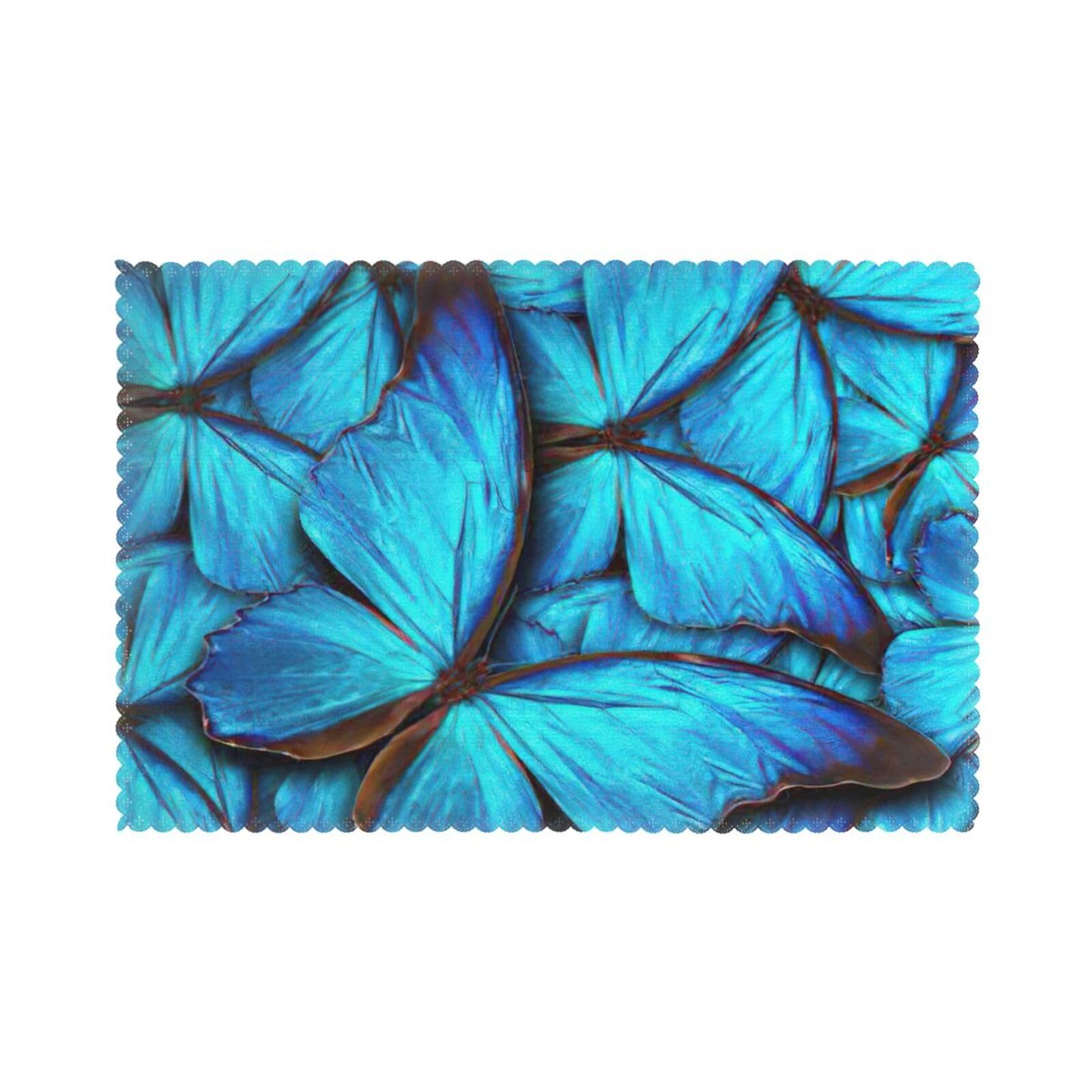 Many Blue butterfly Print Placemats for Dining Table Set of 6 12x18 Inch Table Mats for Party Kitchen Dining.