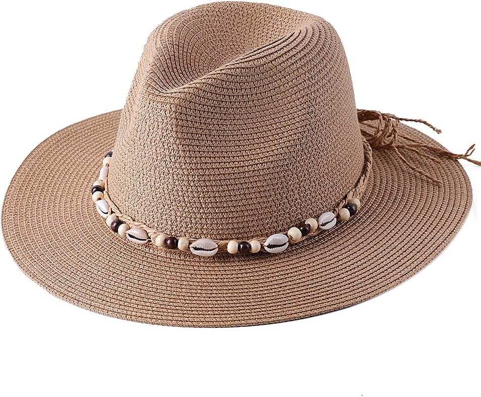 [CUAWBAPF] 54-58-60CM レディース 夏用麦わら帽子 天然貝殻巻き貝付き アウトドア ホリデー 親子帽子 パナマ